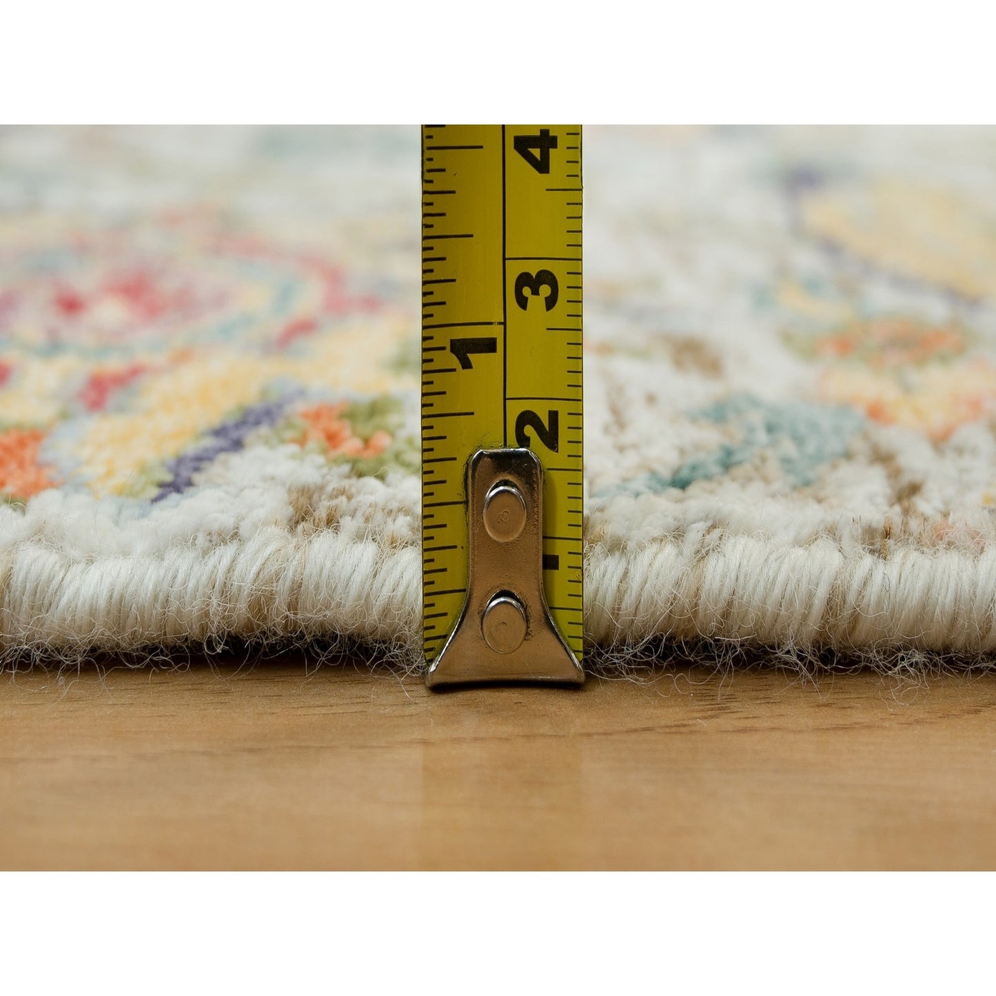 2'X3'1" Tan Sickle Leaf Hand Knotted Wool And Silk Oriental Mat Rug