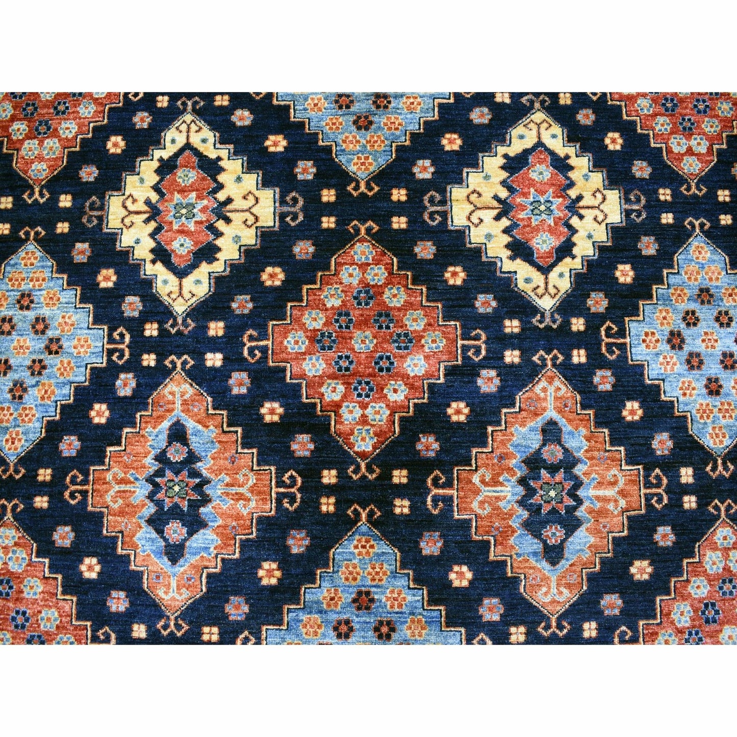 10'1"X13'3" Navy Blue Afghan Ersari Geometric Design Handknotted Wool Rug