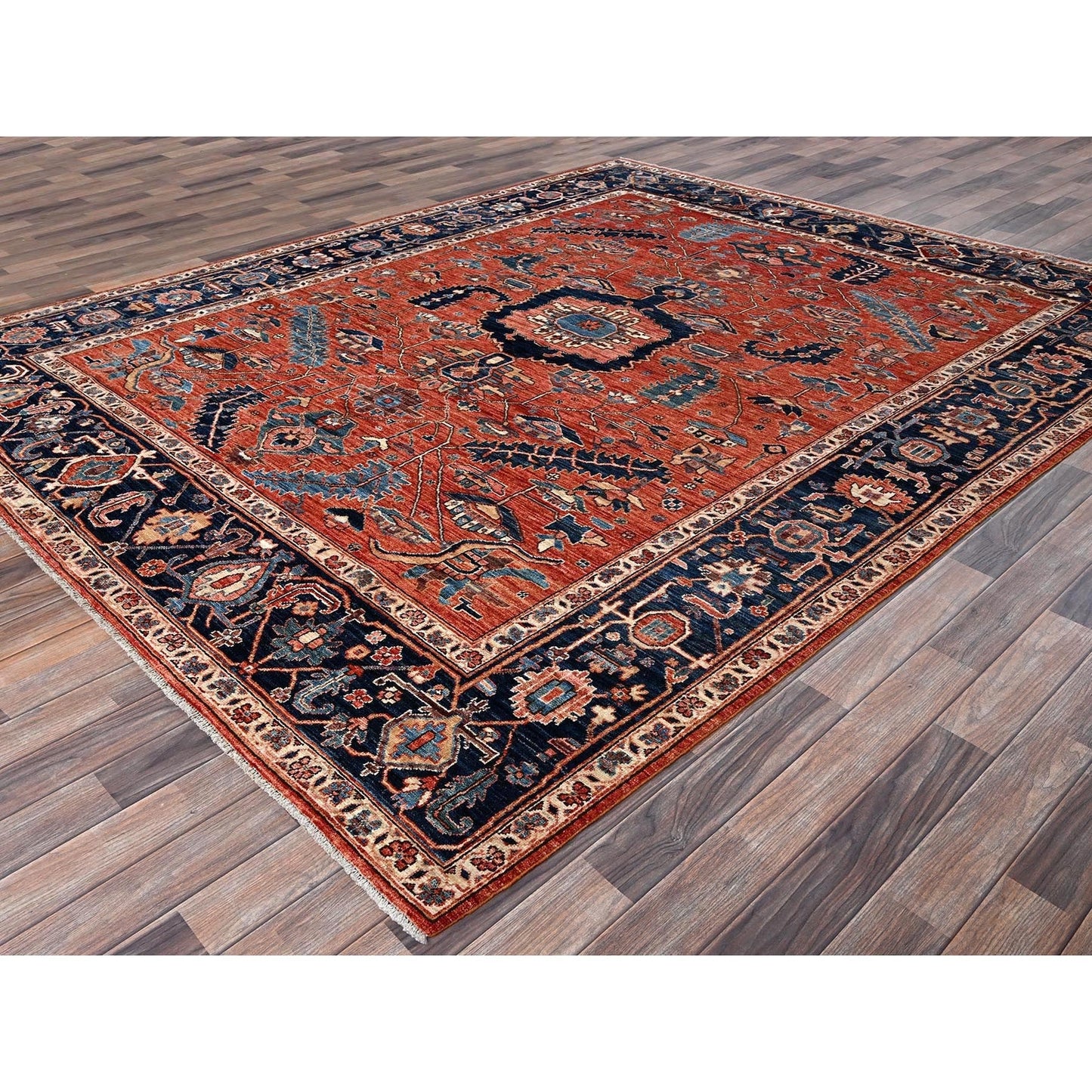 8'1"X10' Rust Red Antique Heris Design Hand Knotted High Mountain Wool Rug