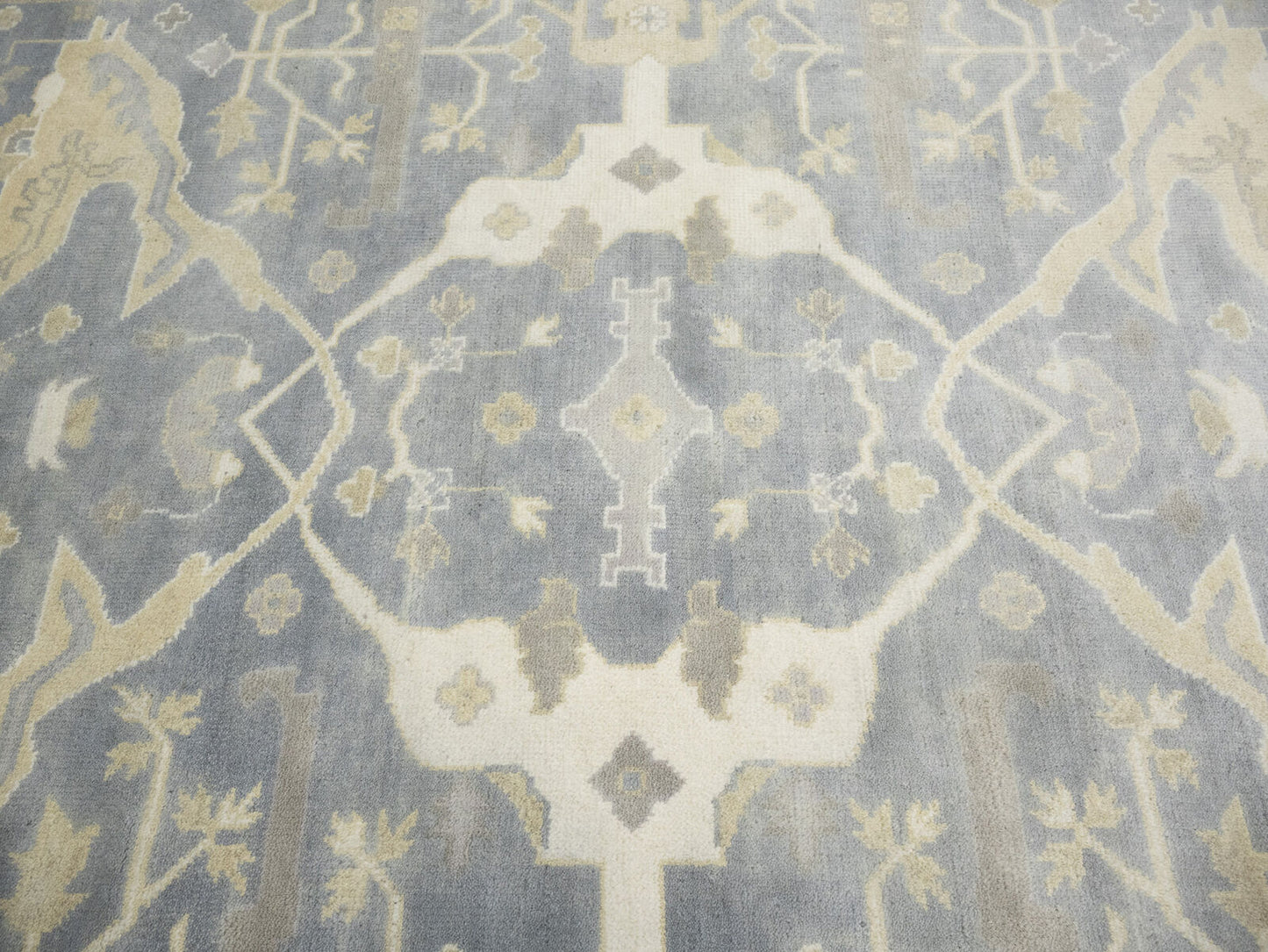 Muted Gray Floral Oushak Oriental Rug Handmade