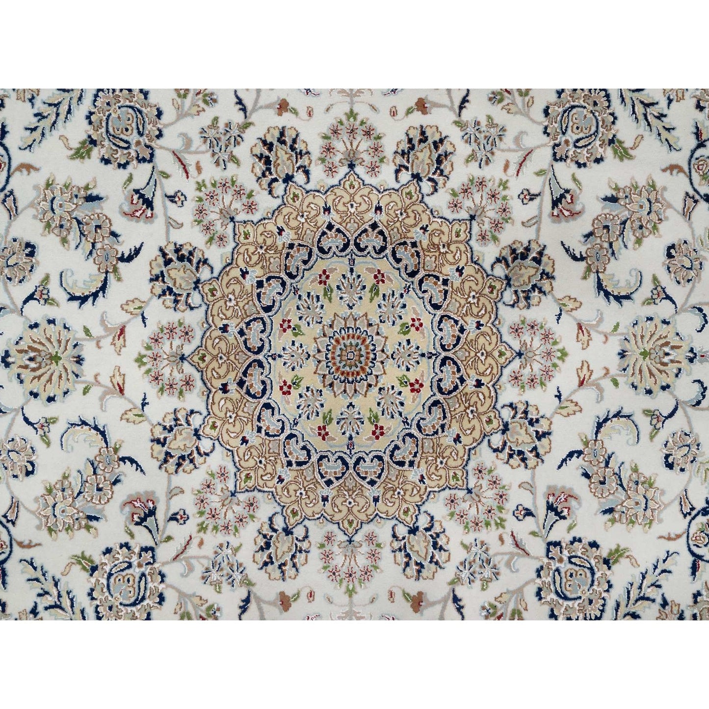 10'2"X10'2" Snow White 250 Kpsi Hand Knotted Nain Wool & Silk Square Rug