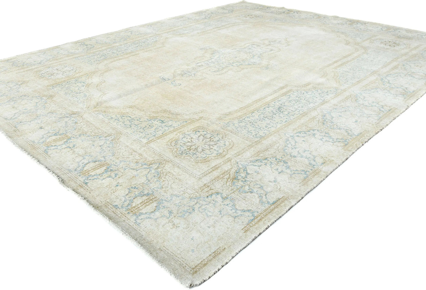Handmade Muted Floral Distressed Oriental Rug