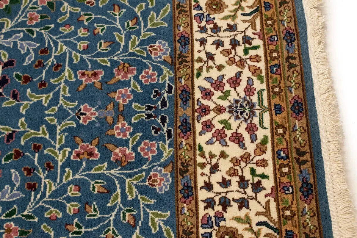 6X8 ft Hand-Knotted Teal Blue Kirman Oriental Rug