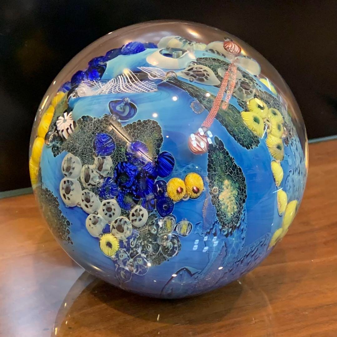 Josh Simpson Signed "Megaplanet"4.7" Diameter Art Glass Paperweight