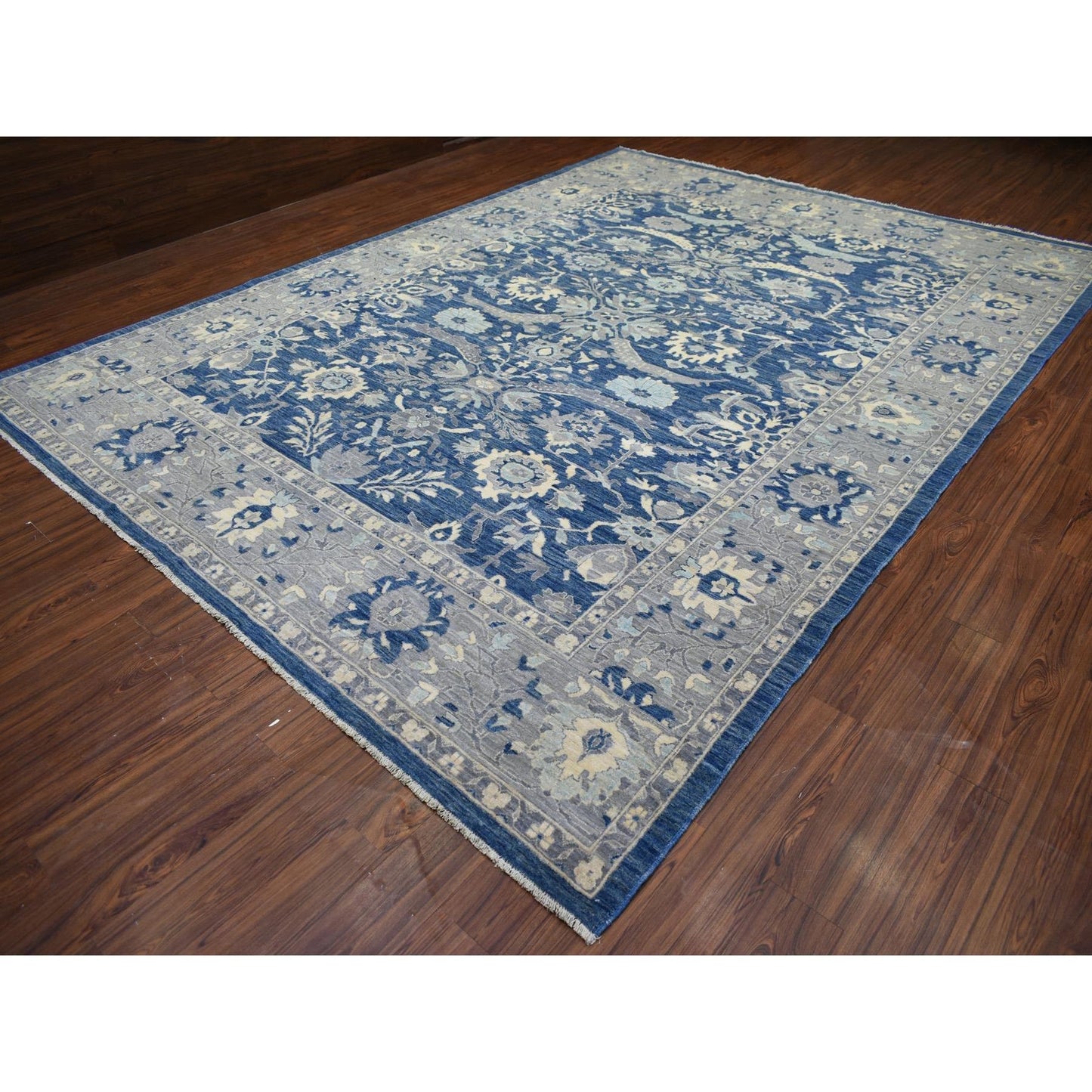 10'2"X13'6" Denim Blue Wool Hand Knotted Fine Peshawar Densely Woven Rug