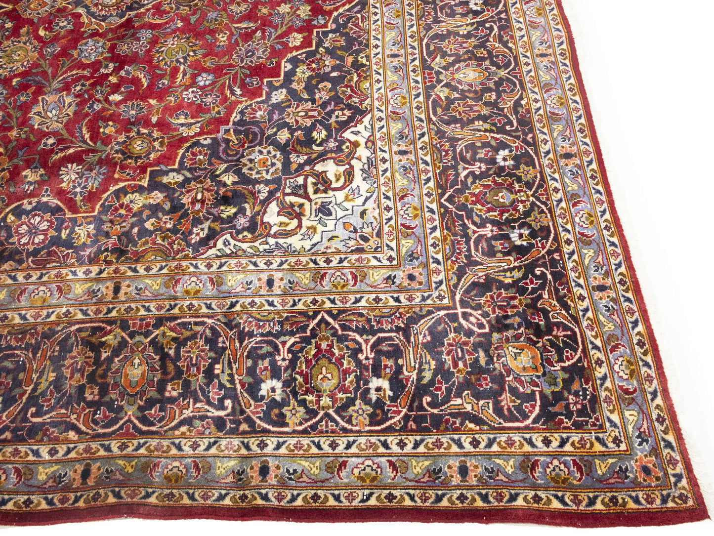 Semi-Antique Red Traditional Floral Handmade