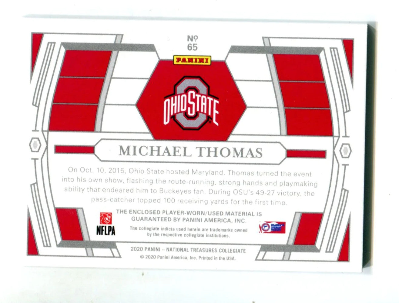 Michael Thomas 2020 Panini Treasures Collegiate #65 Jersey Patch Card /25