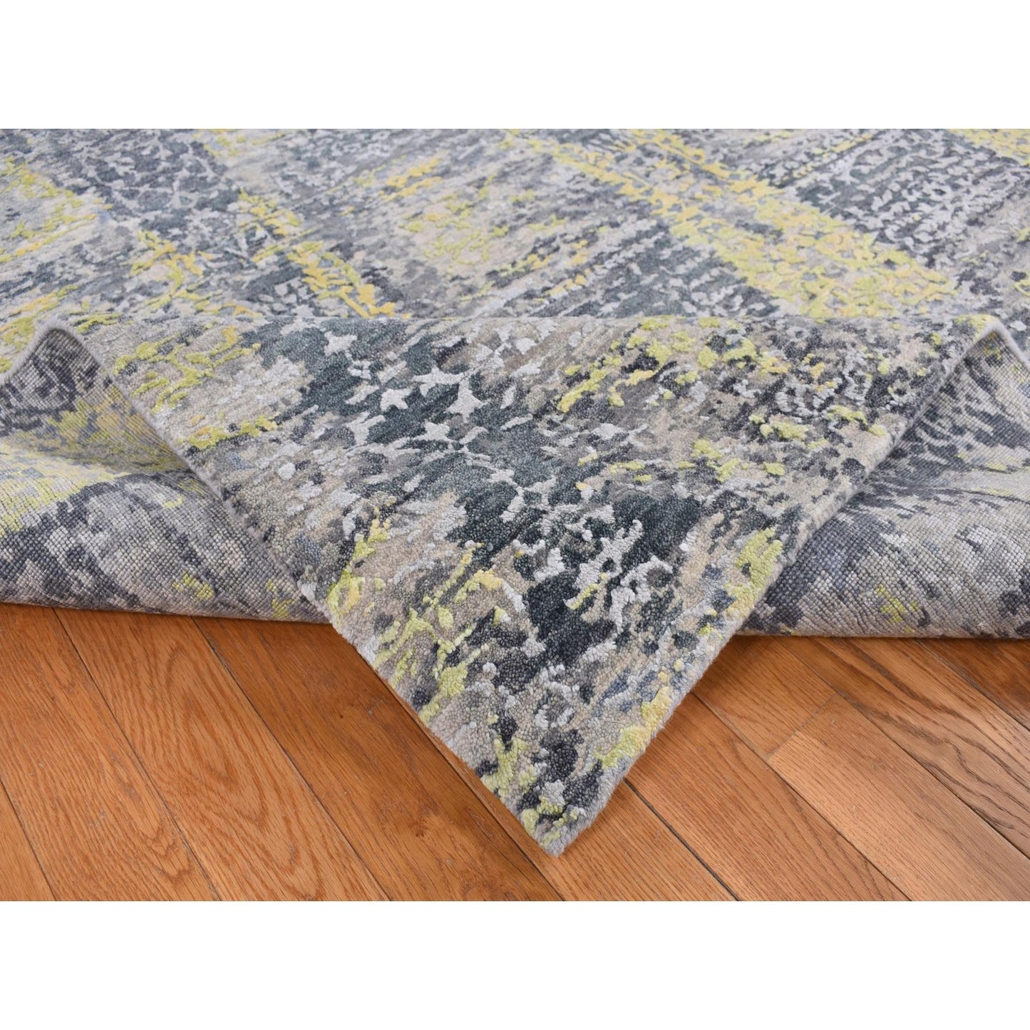 8'10"X11'9" Yellow Wool And Silk Transitional Design Hand Knotted Rug