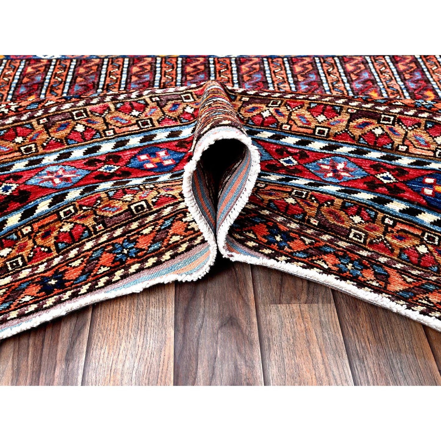 8'6"X10'8" White Hand Knotted Afghan Caucasian Design Revival Soft Wool Rug
