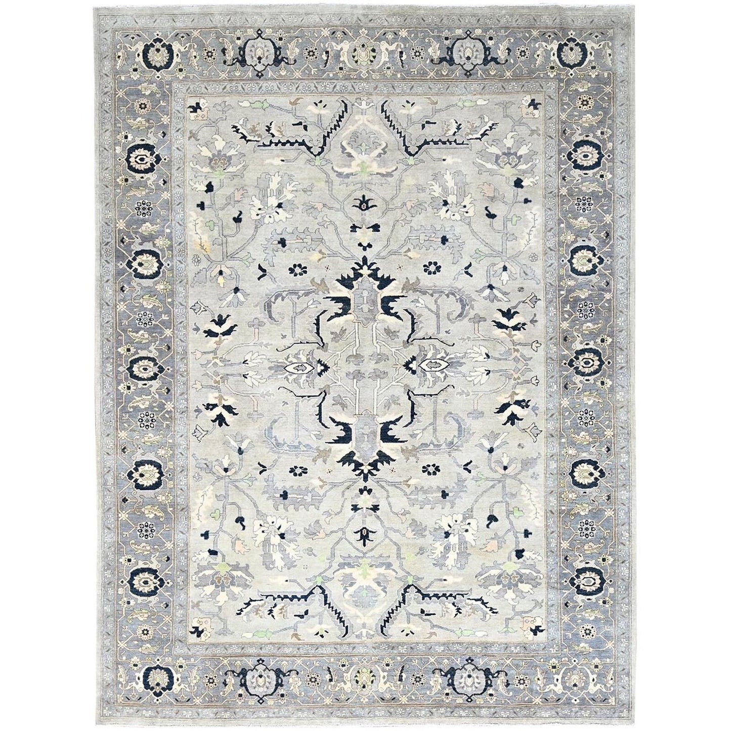 9'X12'2" Gray Seeripe Heris Design 100% Wool Hand Knotted Oriental Rug