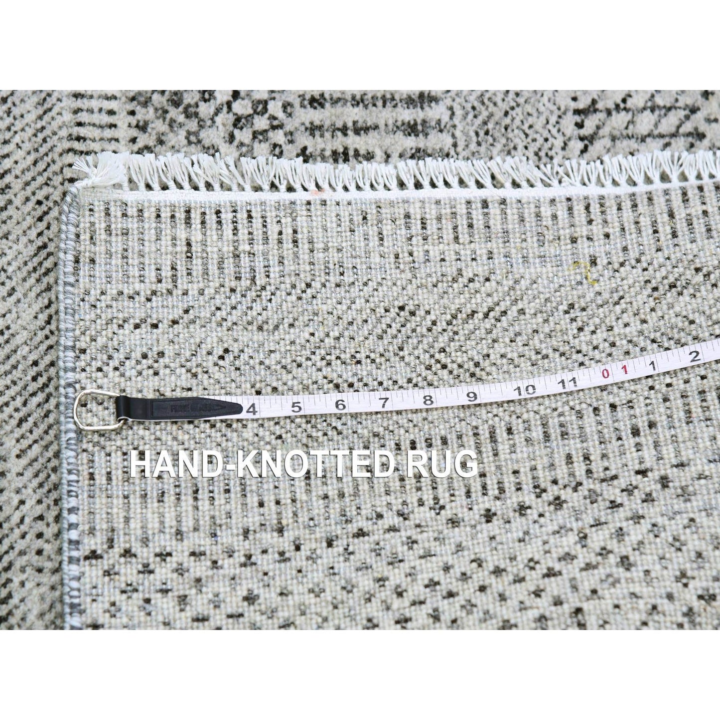2'7"X8' Power Gray Grass Design Hand Knotted Undyed Wool Runner Rug