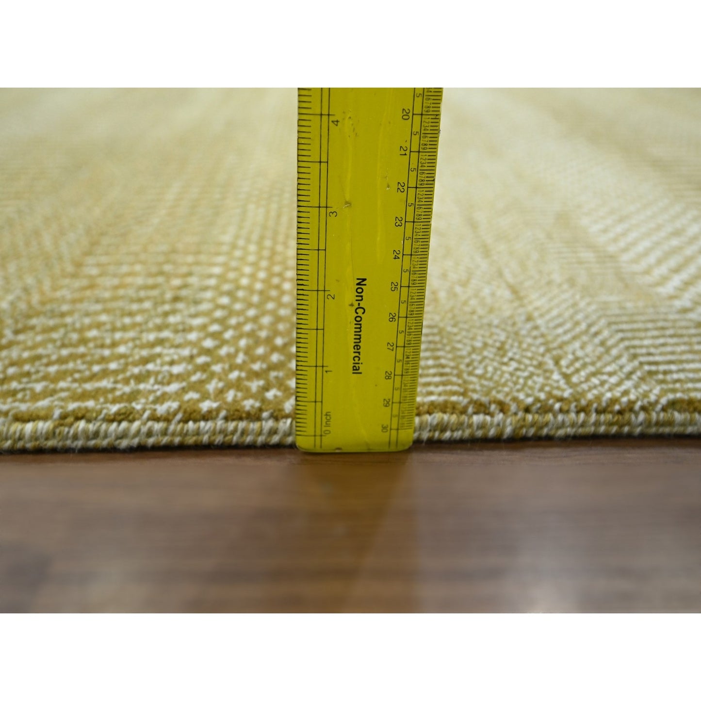 9'X12' Ecru Brown Modern Grass Design Wool And Silk Hand Knotted Rug