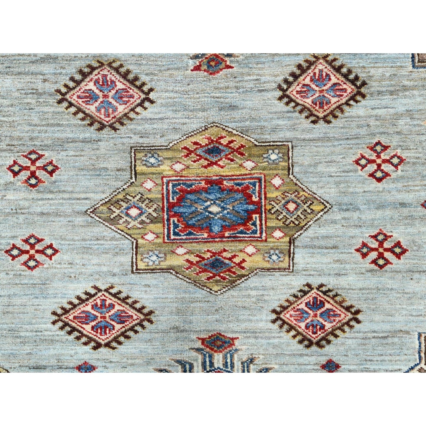 7'10"X9'10" Silver Blue Afghan Super Kazak Natural Wool Hand Knotted Rug
