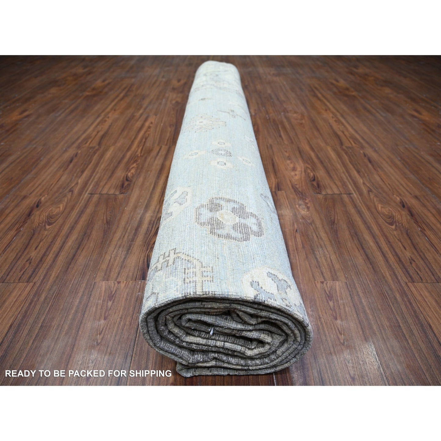 11'10"X16'3" Gray Wool Hand Knotted White Wash Peshawar Oversized Rug