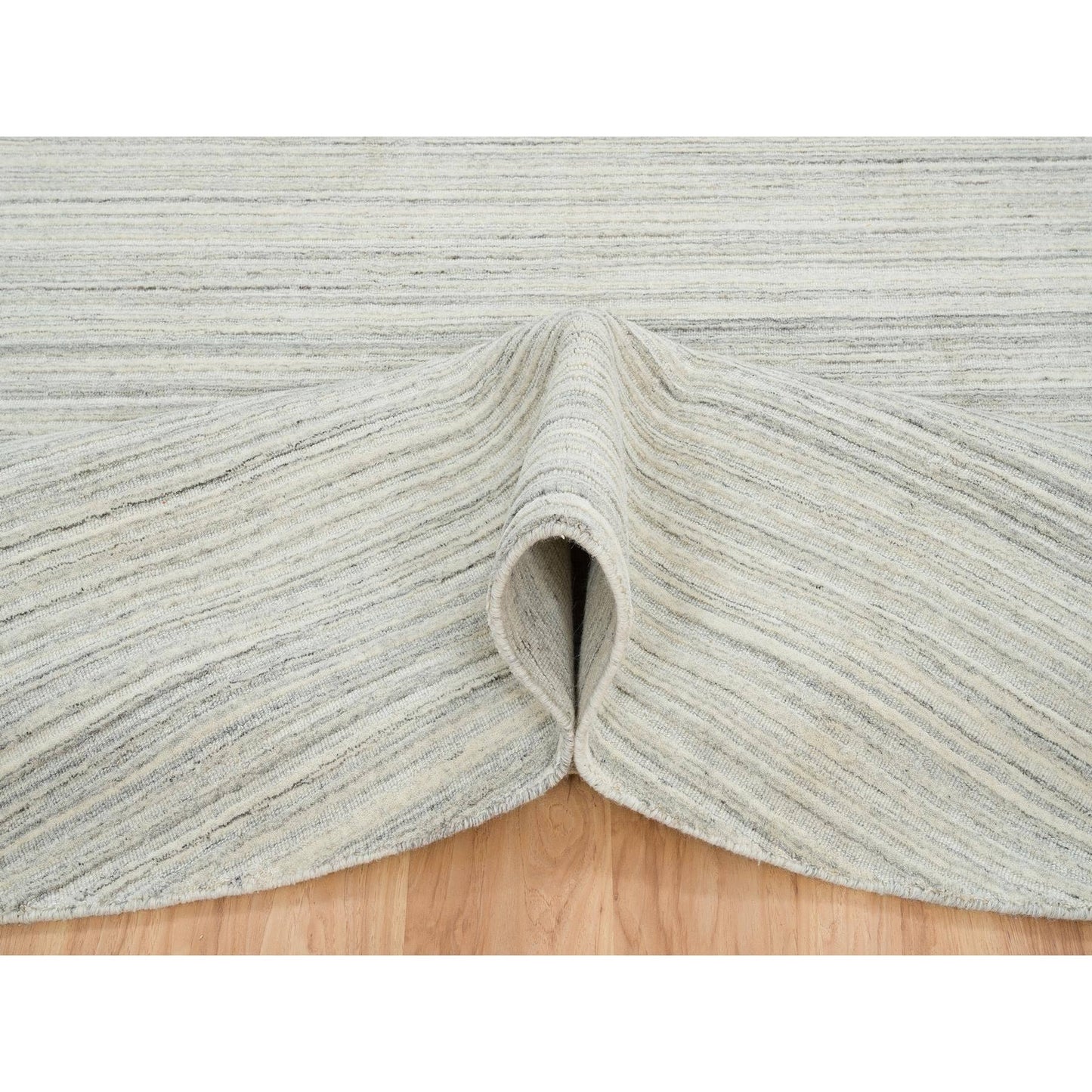12'1"X12'1" Ivory Hand Loomed Undyed Natural Wool Modern Design Round Rug