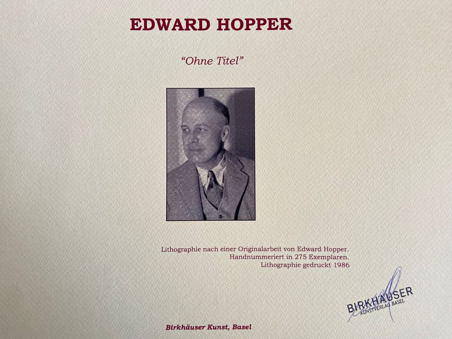 Edward Hopper Lithograph Approved 1986 275 Ex.