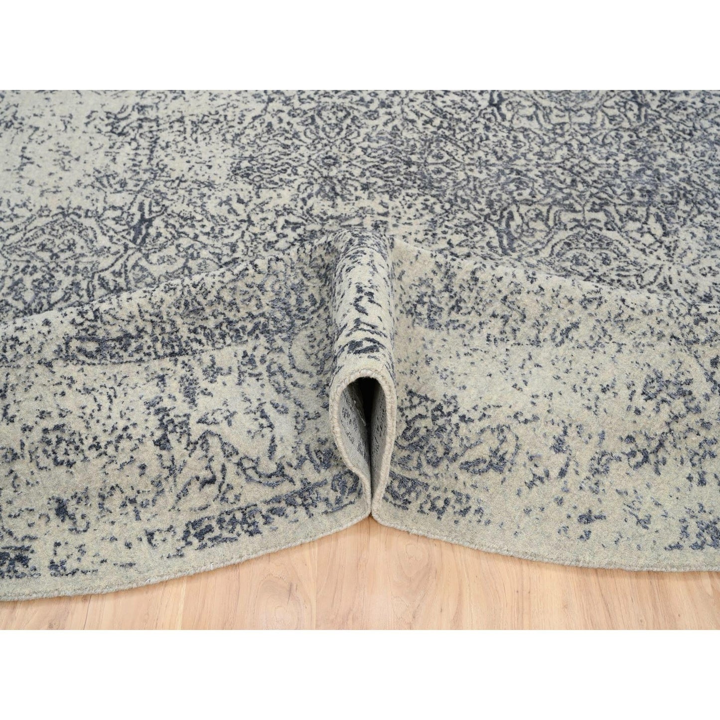 10'X10' Gray Fine Jacquard Wool And Silk Hand Loomed Round Rug