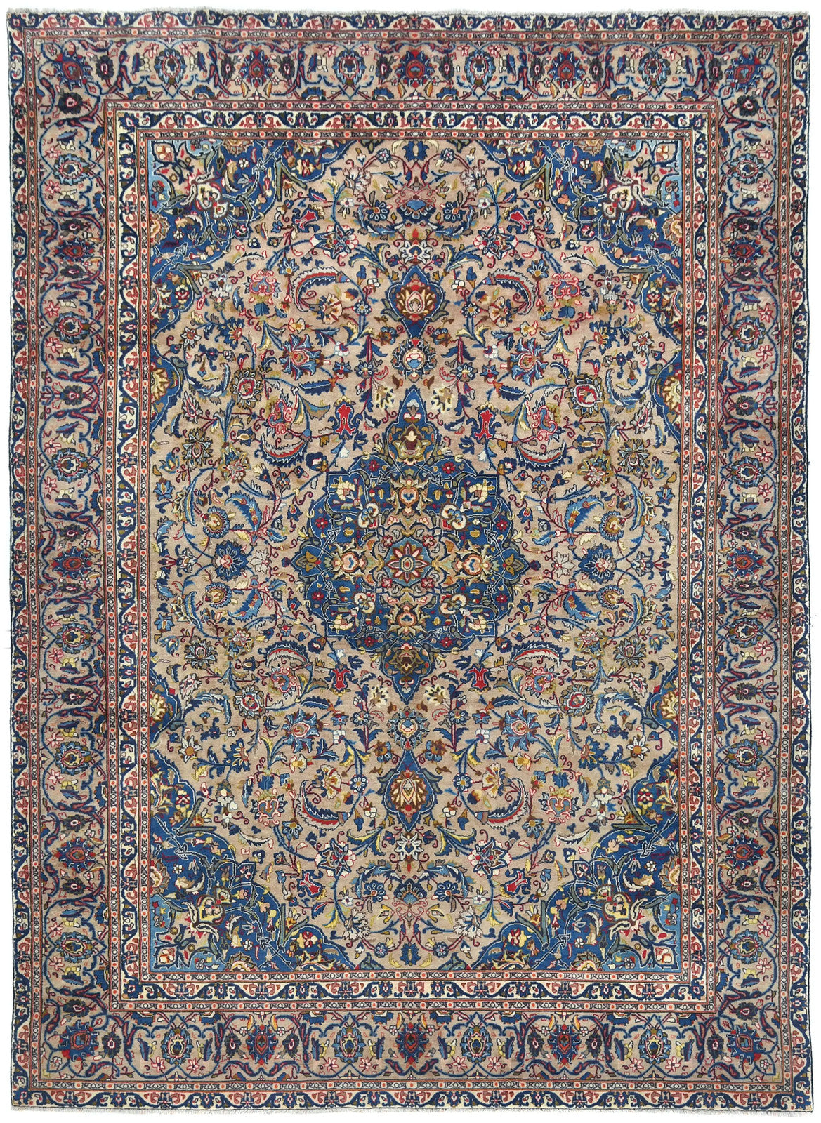 Vintage Handmade Beige Oriental Rug Floral Design