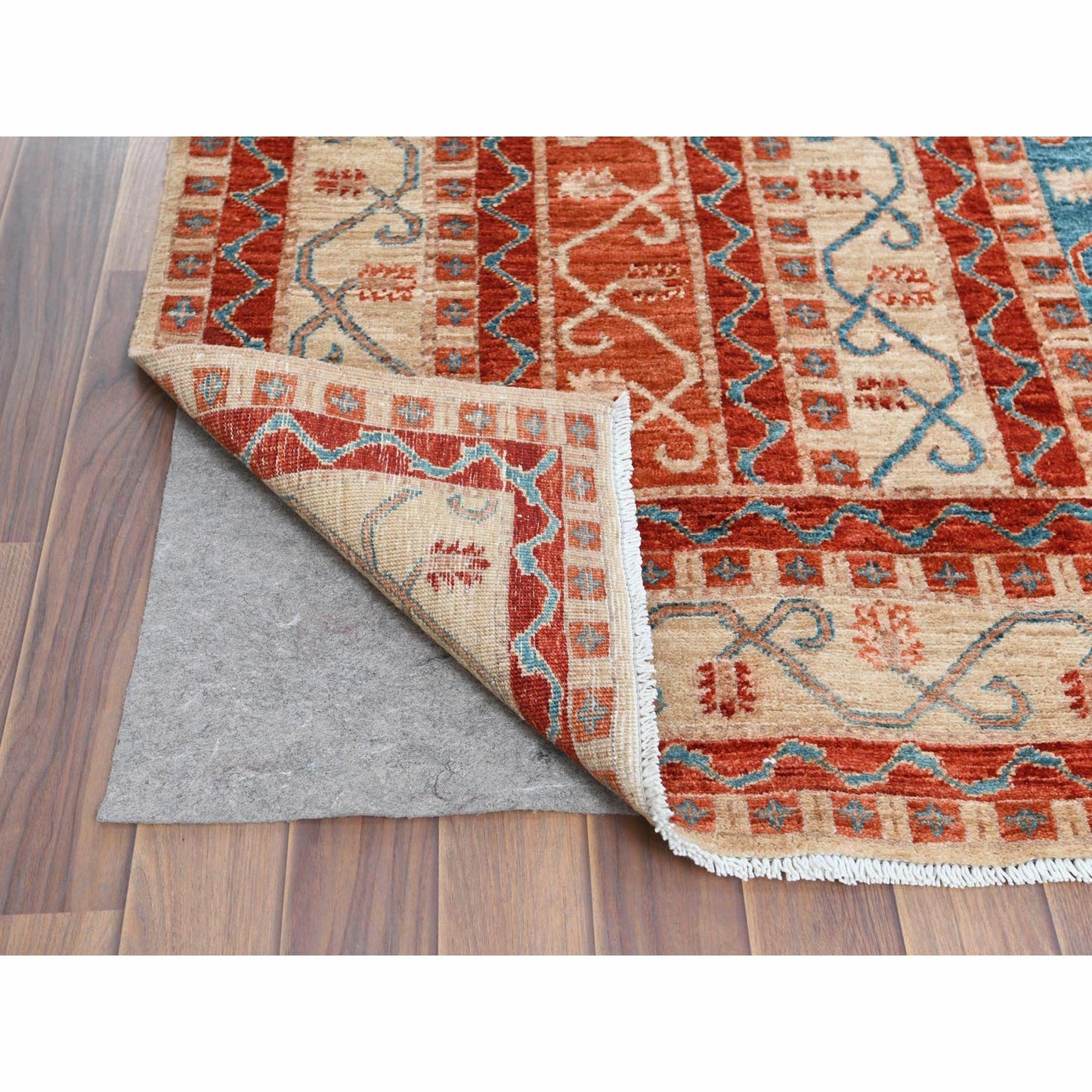 6'2"X8'8" Colorful Super Kazak With Shawl Design Hand Knotted Wool Rug