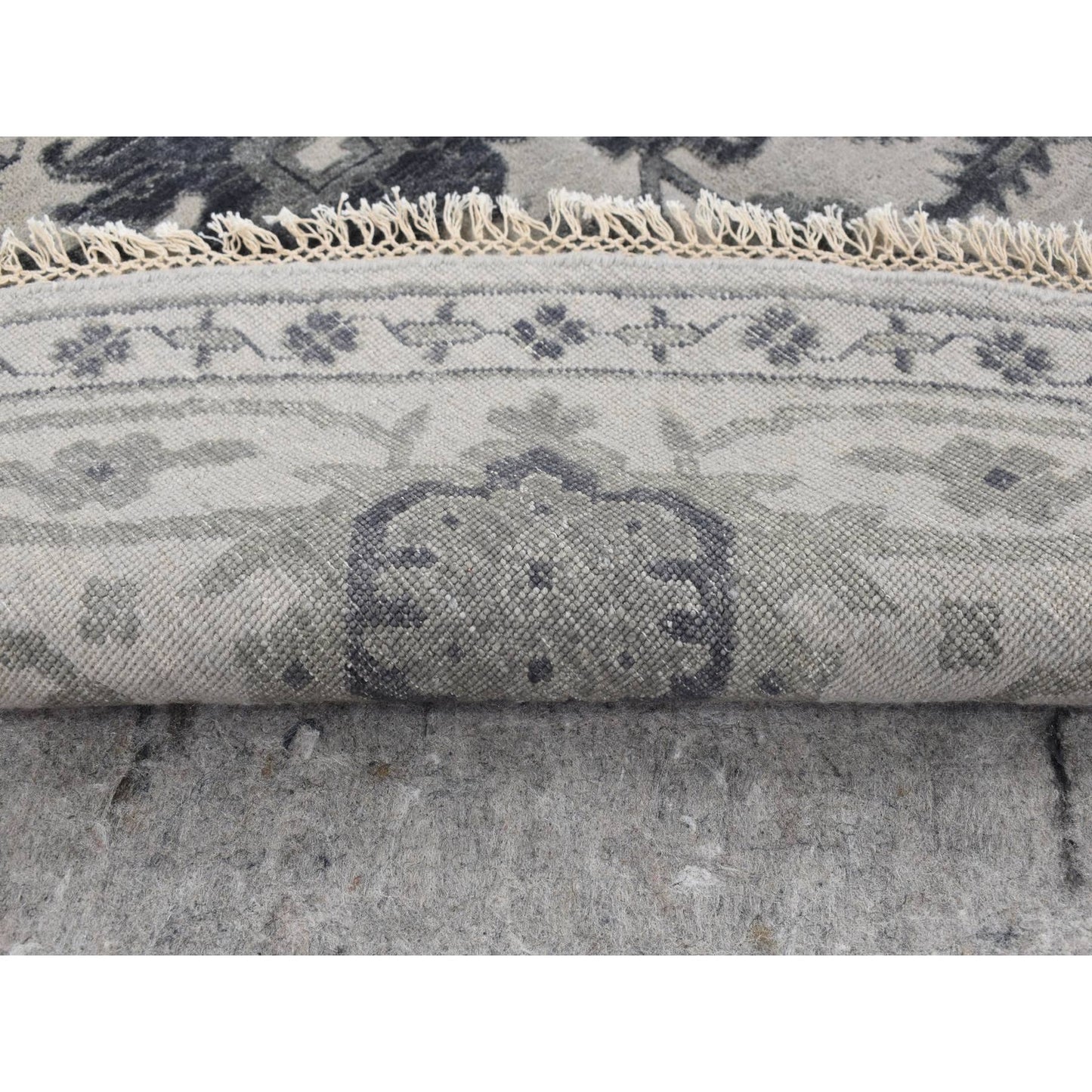 10'X10' Gray Heris Design Wool And Silk Hand Knotted Round Rug