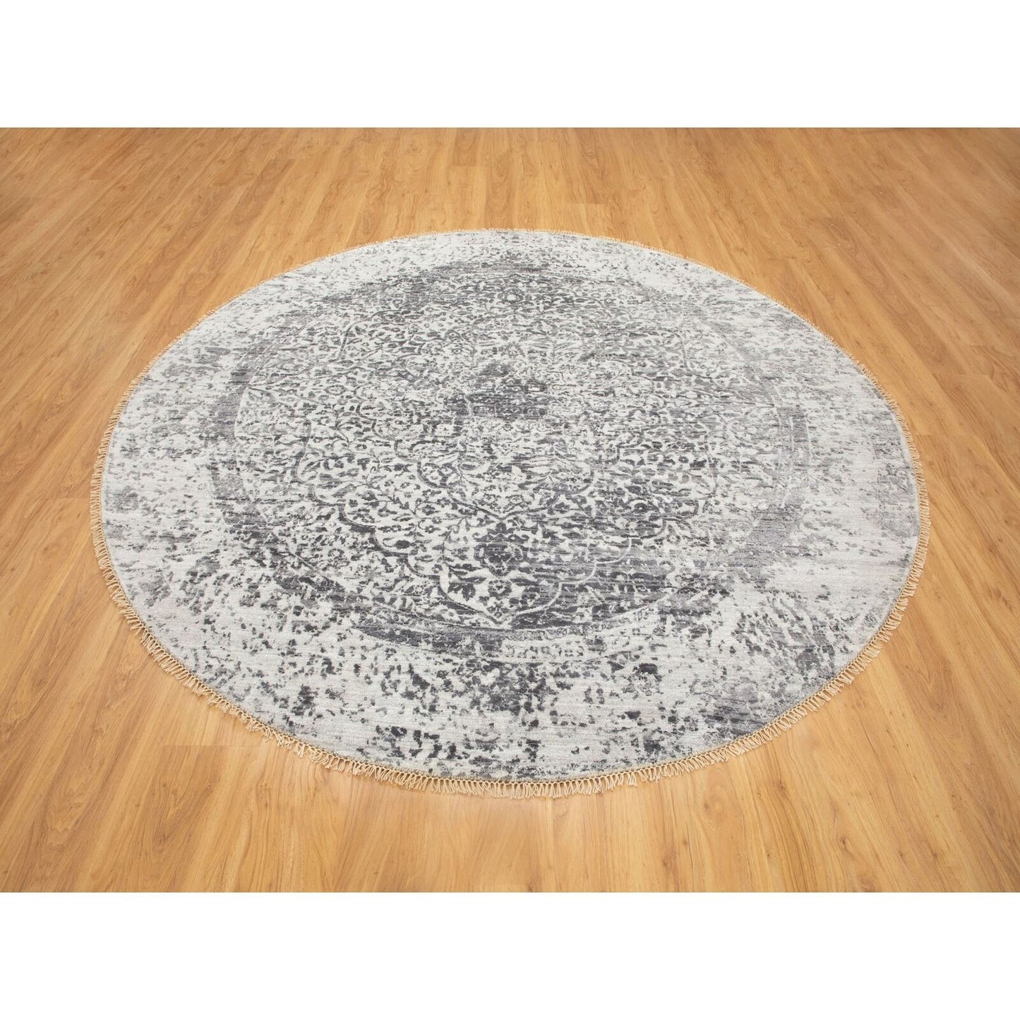8'X8' Wool And Silk Hand Knotted Broken Design Round Fine Rug