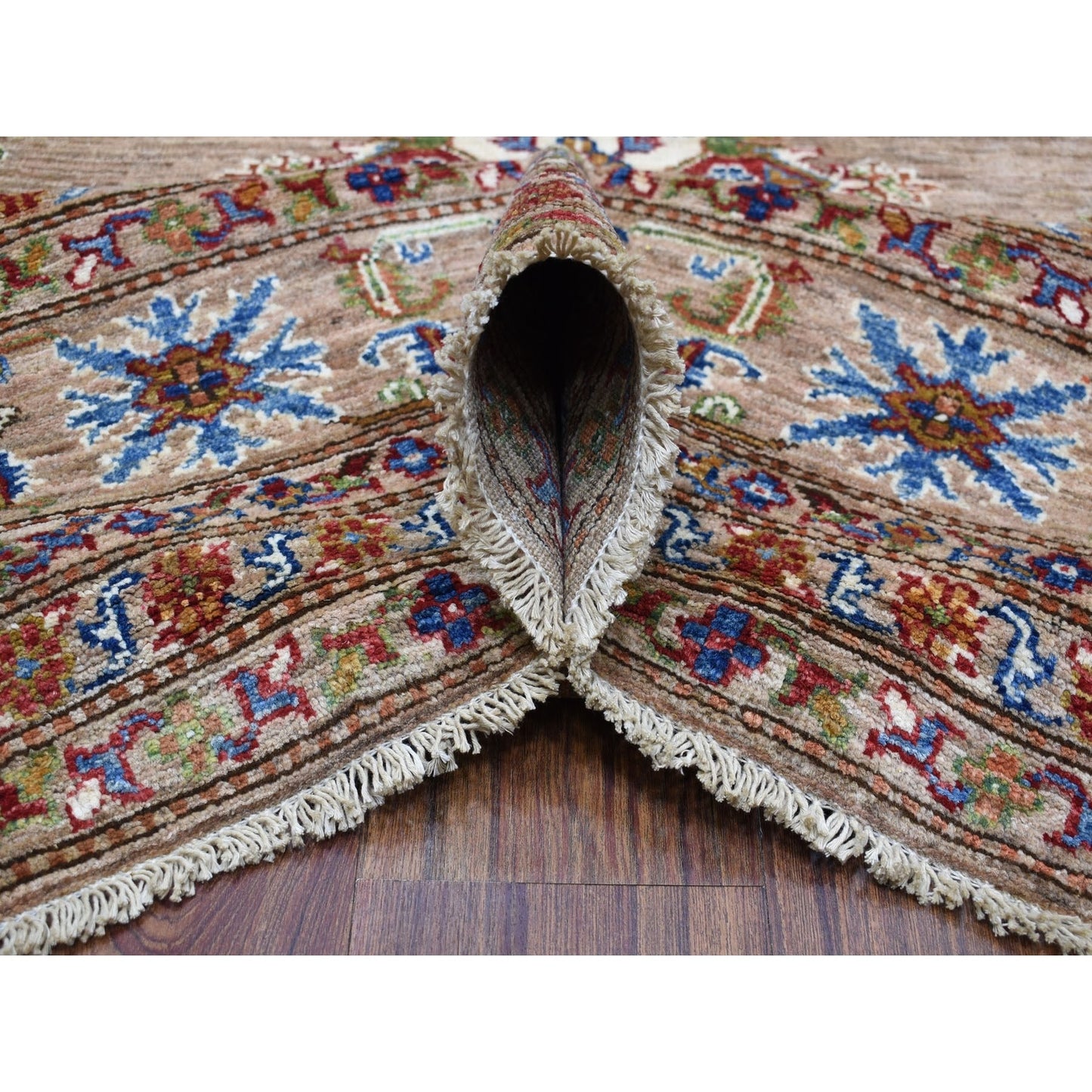 9'X11'9" Hand Knotted Beige Super Kazak Extra Soft Wool Oriental Rug