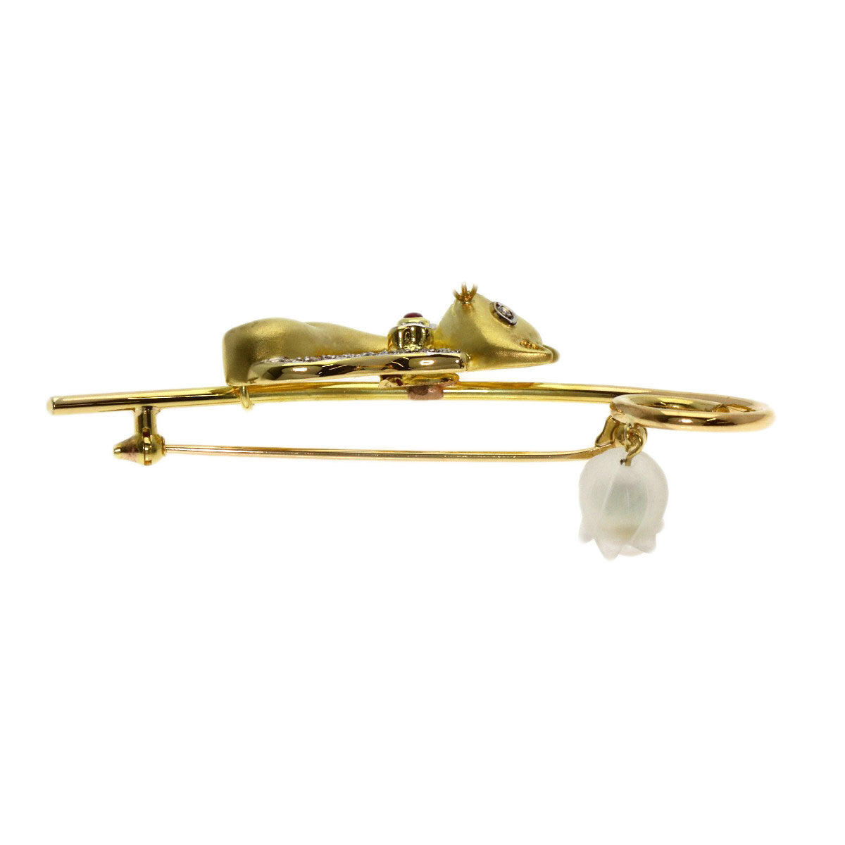 Cat motif Pearl Pearl Diamond Brooch K18 Yellow