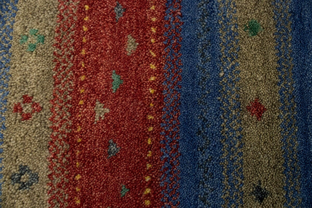Indo-Gabbeh Multicolored Tribal Stripes Design