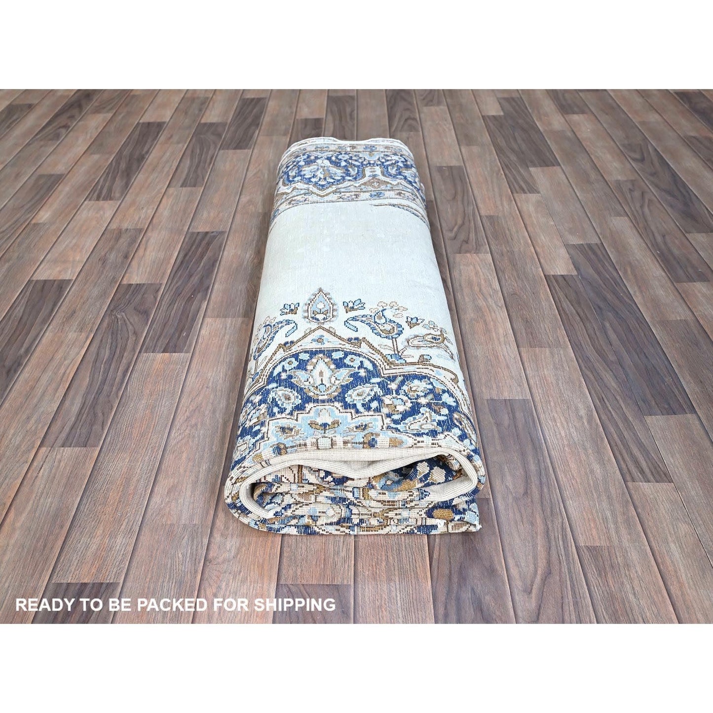 7'2"X10'1" Blue Vintage Zoroastrian Karman Worn Down Wool Hand Knotted Rug