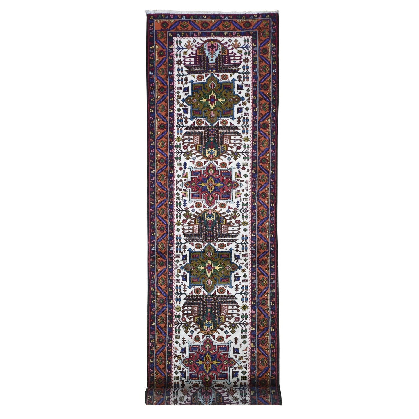 3'3"X12'2" Vintage Farsian Karajeh Pure Wool Hand Knotted Runner Rug