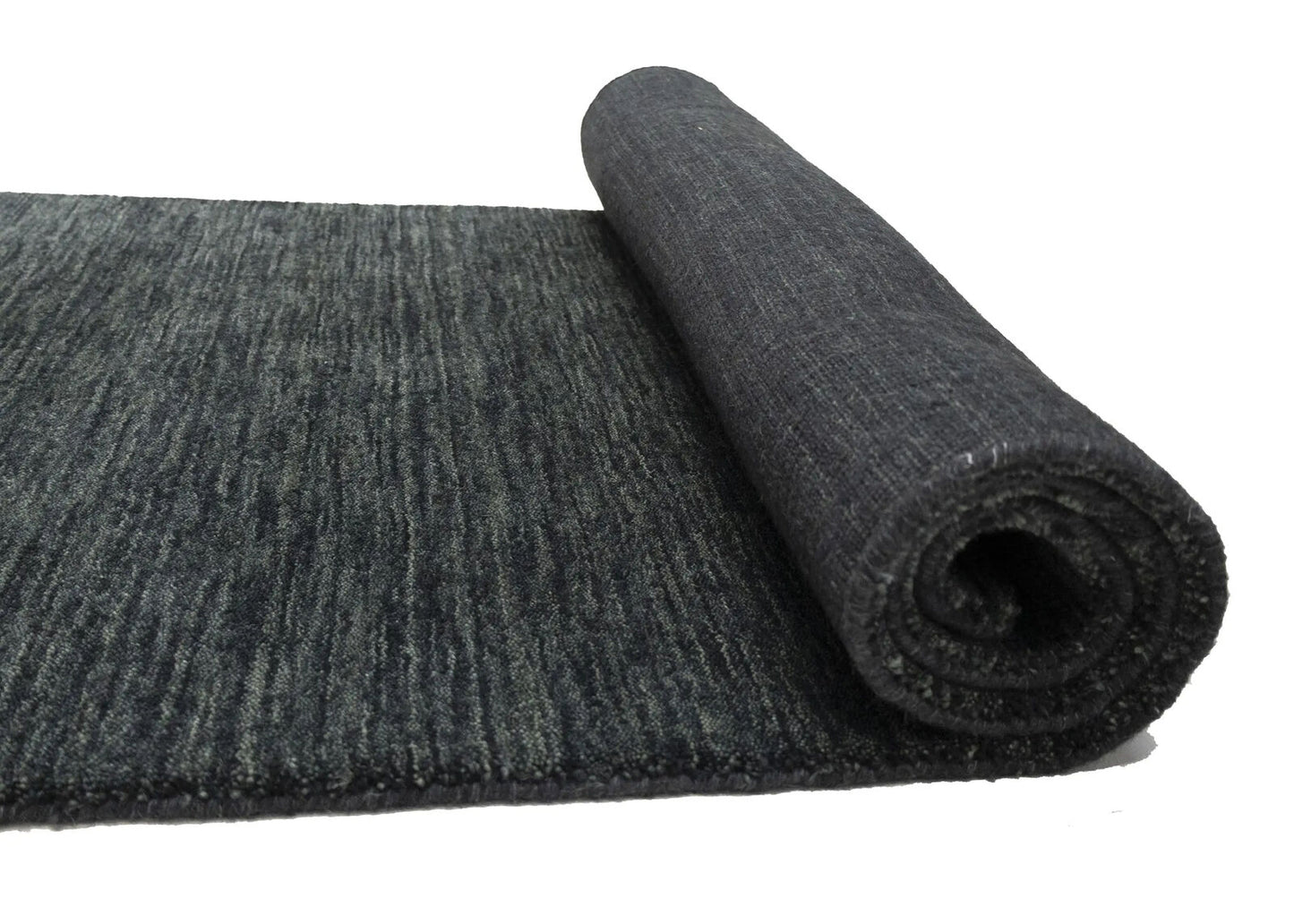 Solid Charcoal Hand-Loomed 3X12 Gabbeh Wool