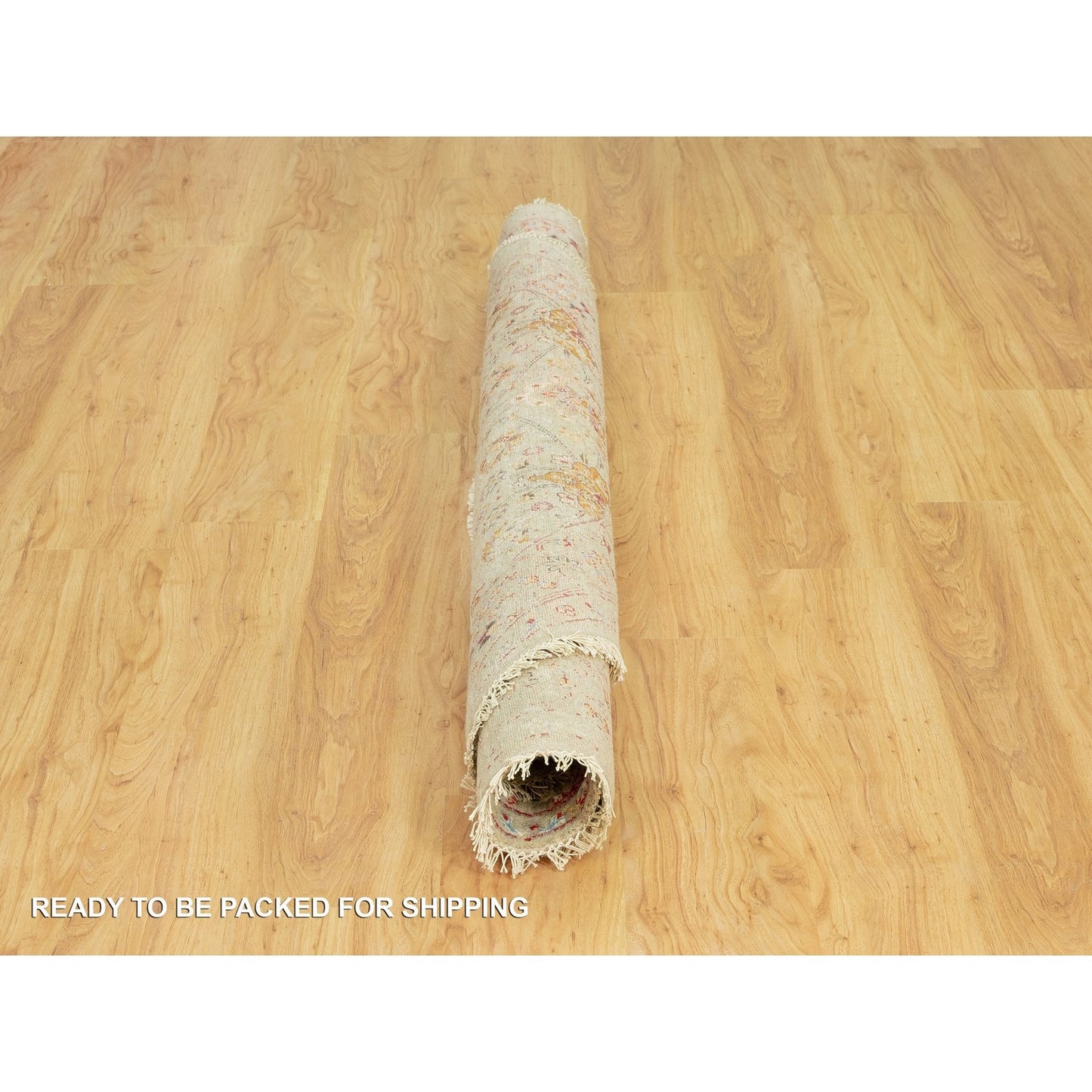 6'X6' Camel Wool And Silk Sunset Rosettes Hand Knotted Round Oriental Rug