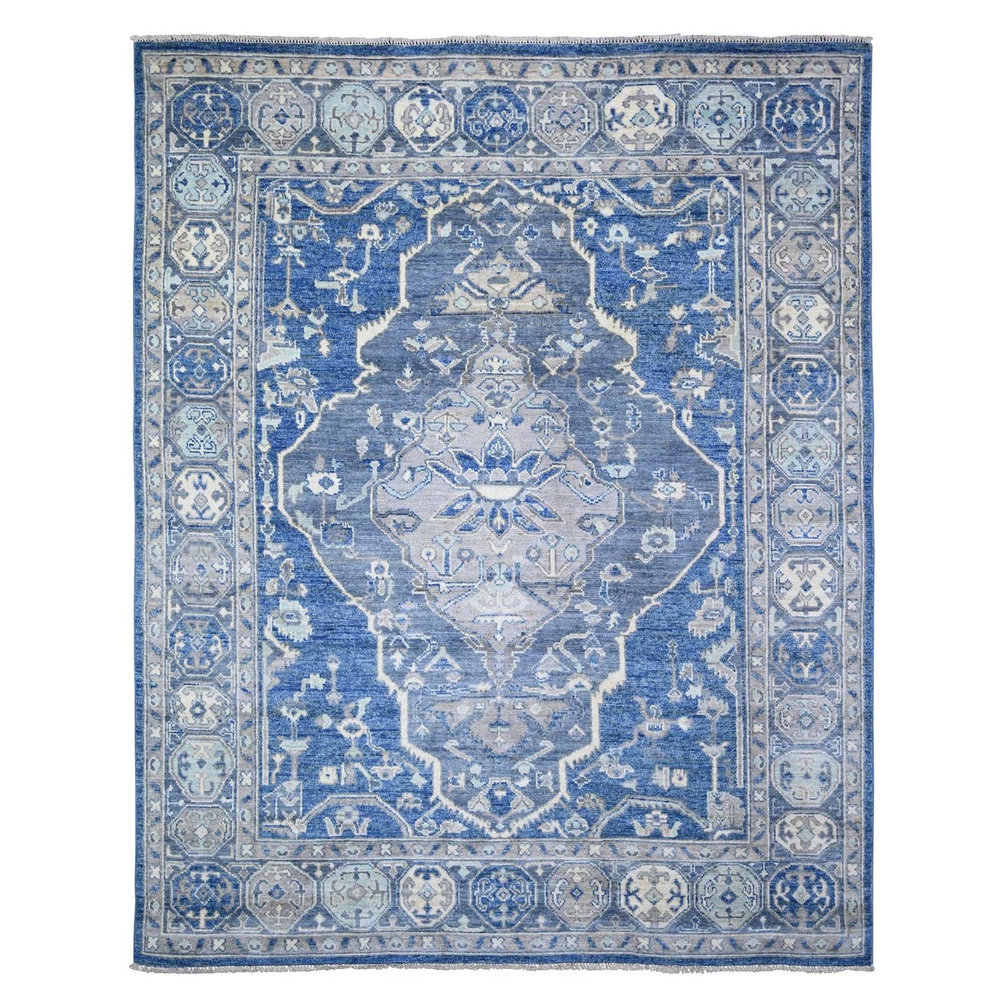8'X10'1" Steel Blue Anatolian Village Inspired Wool Hand Knotted Rug