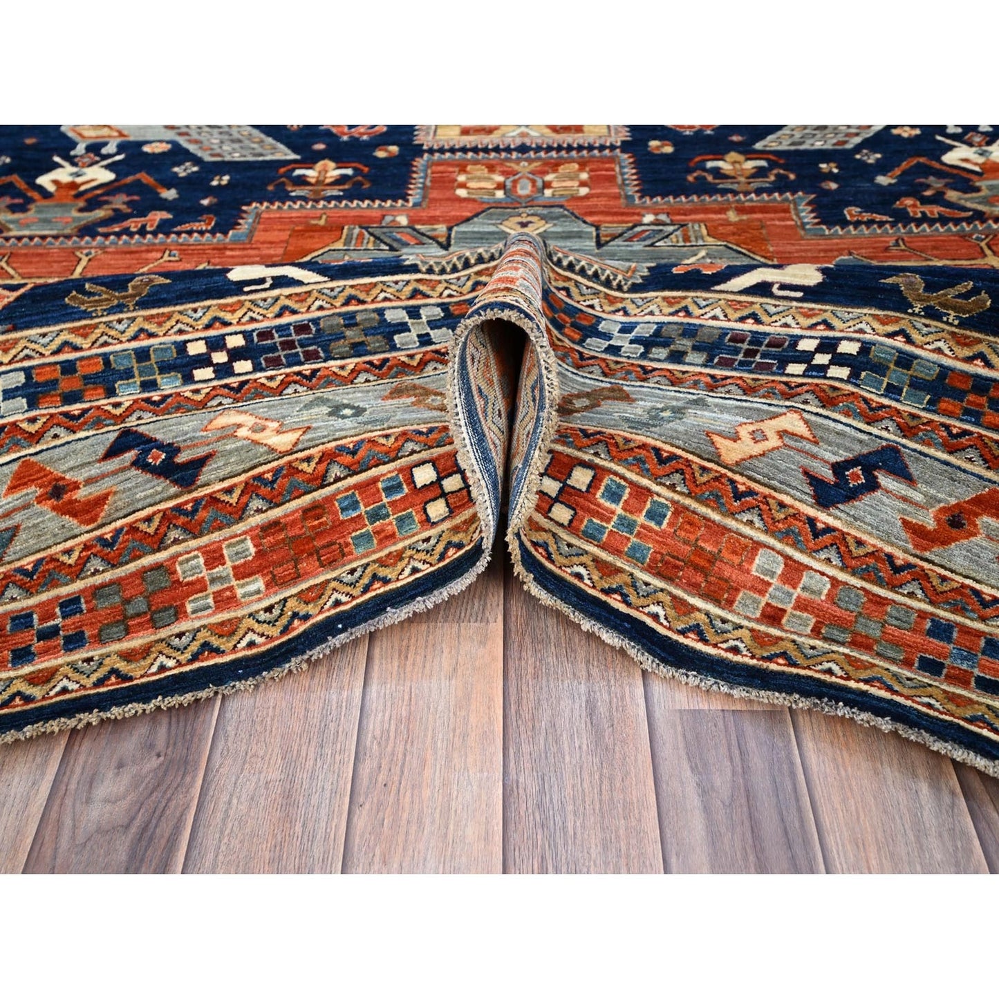 8'X7'10" Blue Armenian Inspired Caucasian Design Square Oriental Rug