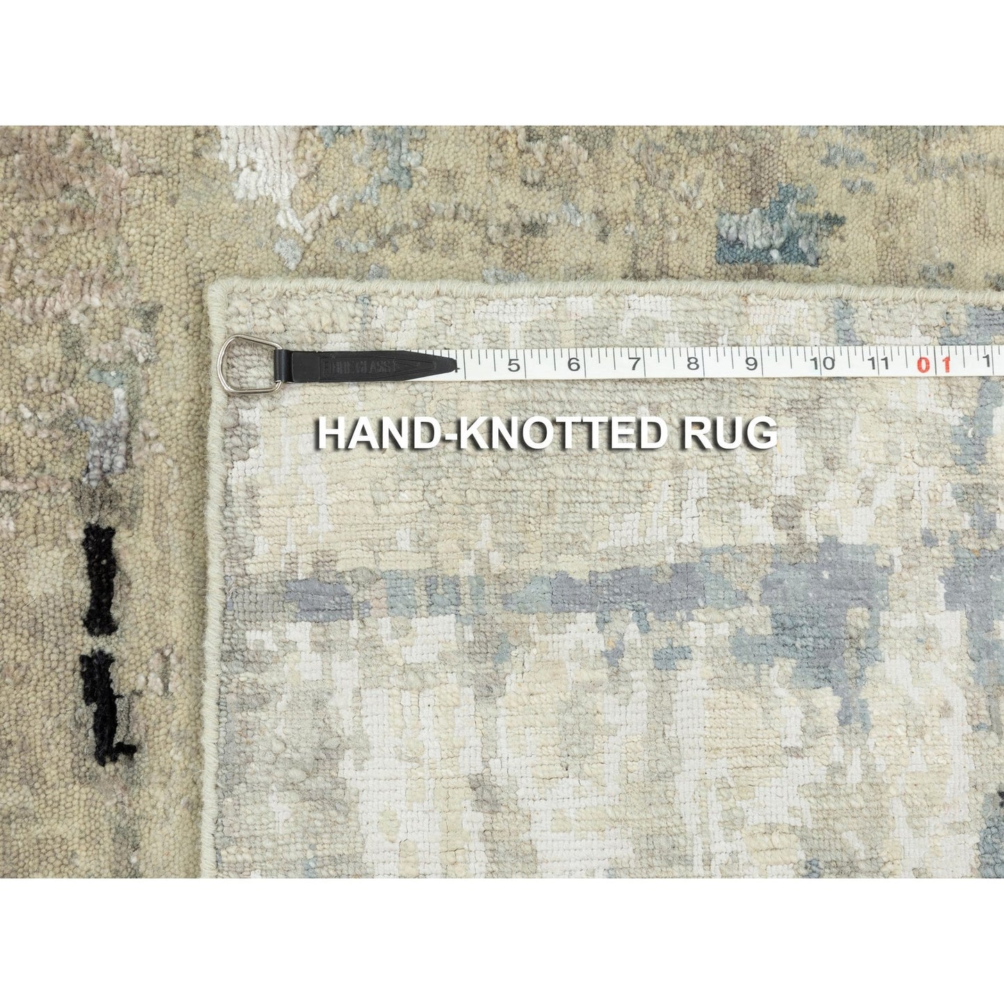 2'6"X7'9" Silver,Blue Wool-Silk Abstract Design Hand Knotted Runner Rug