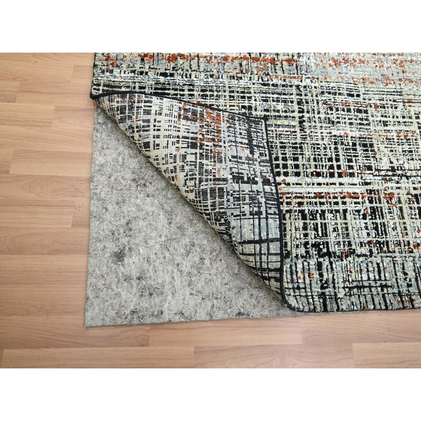 8'X10'3" Black With Beige Abstract Galaxy Design Wool Hand Knotted Rug
