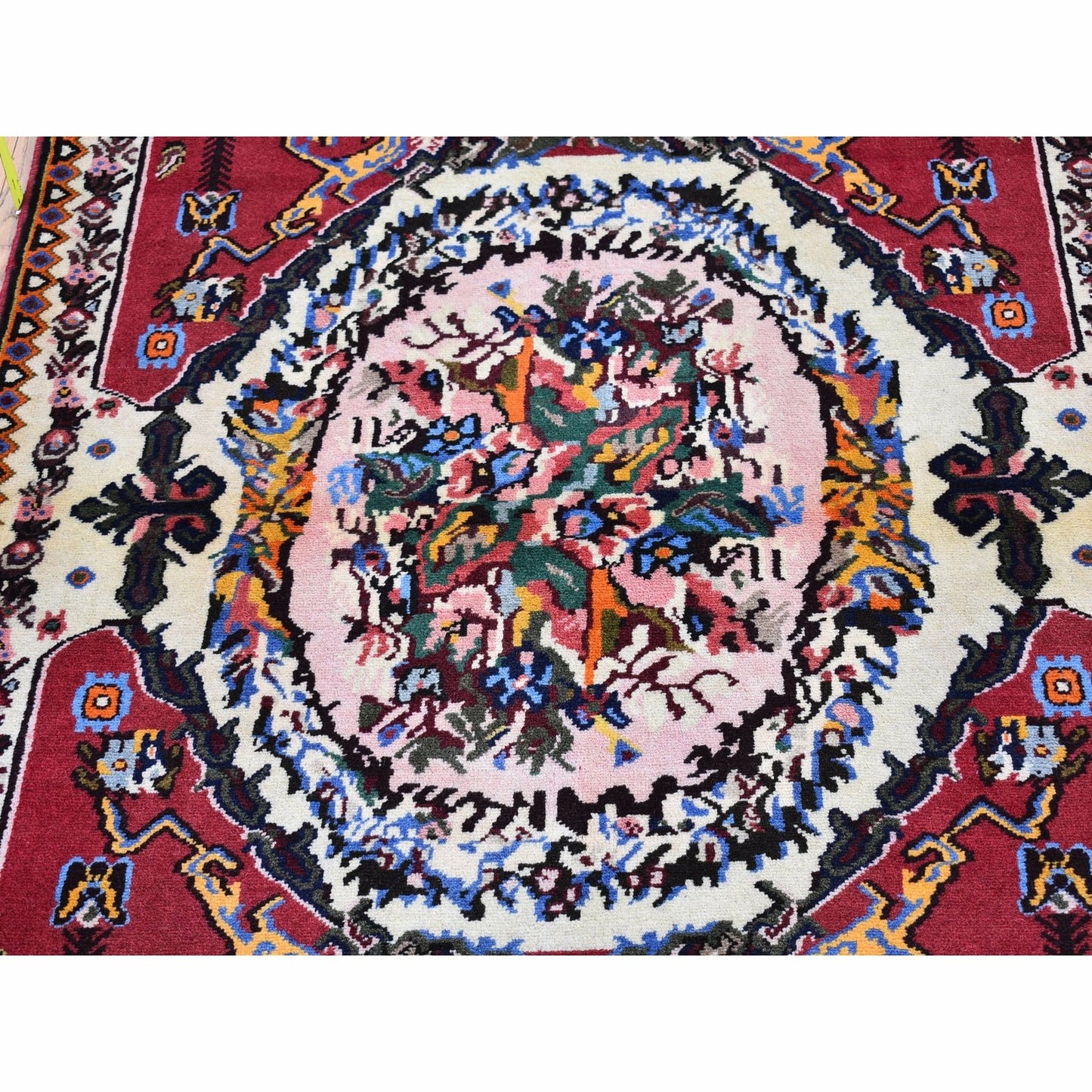 3'7"X5' New Farsian Karabakjon Flower Bouquet Handknotted Wool Clean Rug