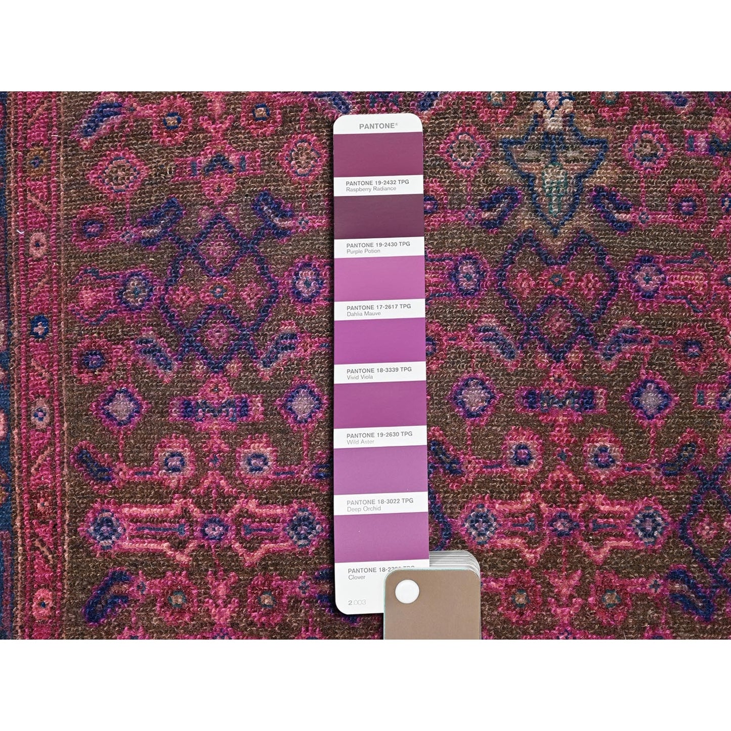 3'4"X10'8" Purple Overdyed Hand Knotted Old Hamadan Wide Long Runner Rug