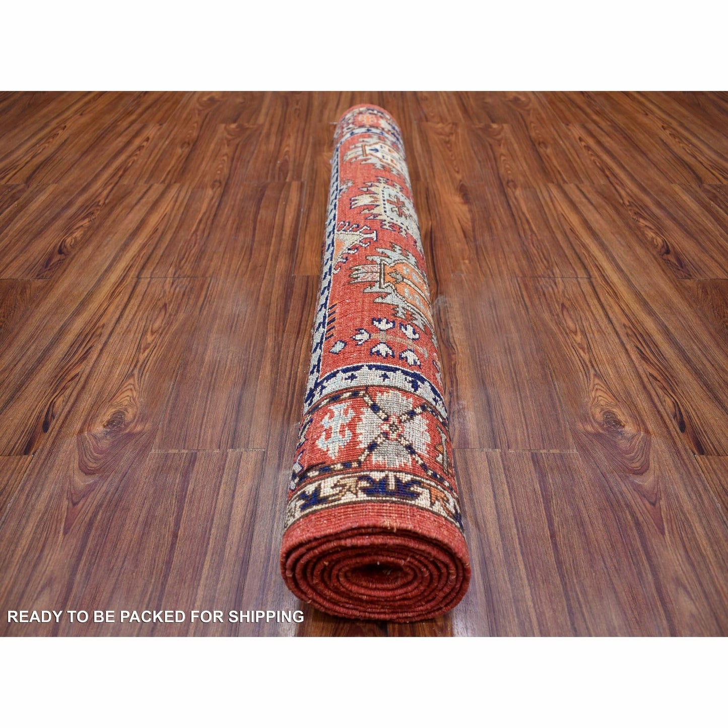 4'X9'7" Red Afghan Ersari Elements Design Wool Hand Knotted Runner Rug