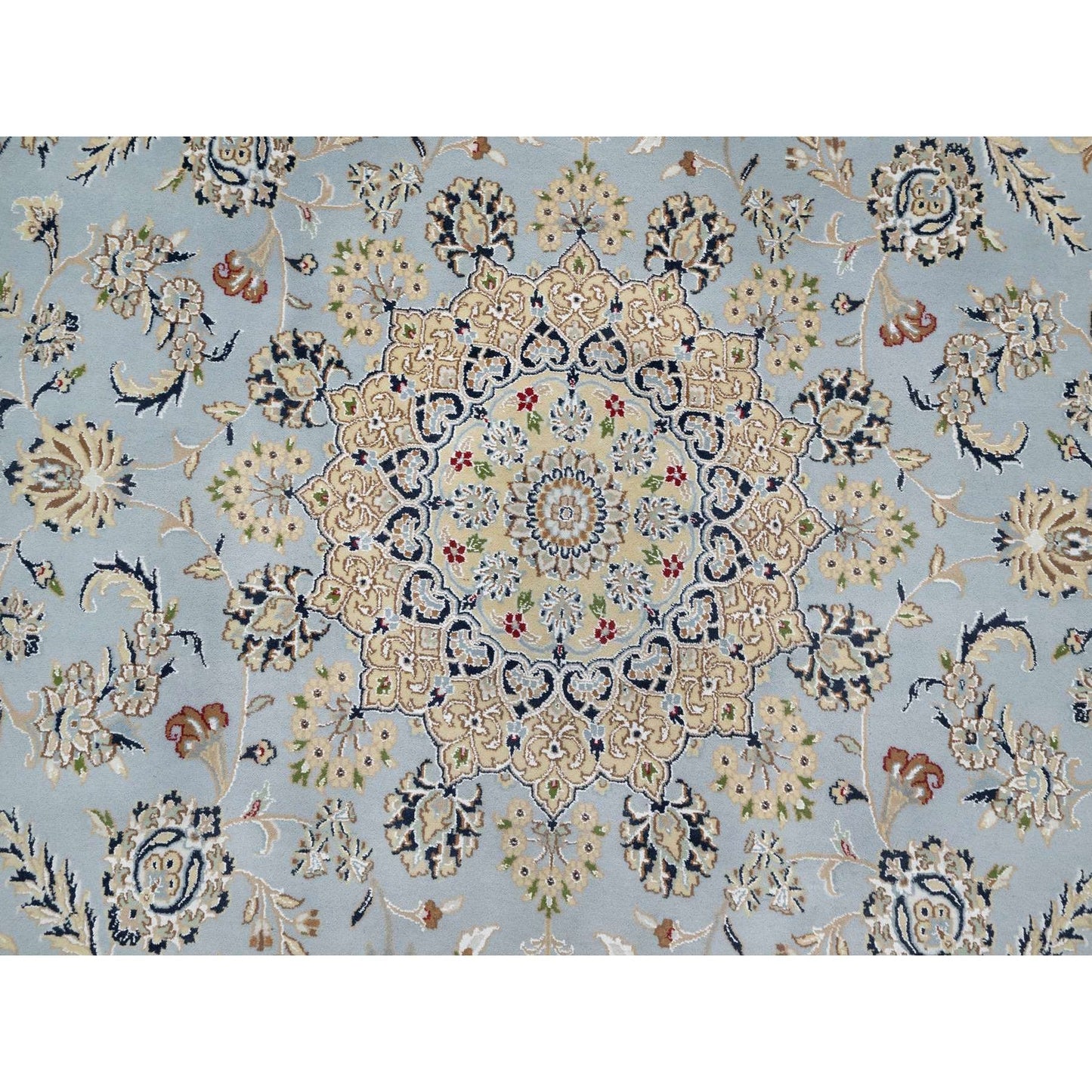 9'X9' Beau Blue Hand Knotted Nain Design 250 Kpsi 100% Wool Round Rug