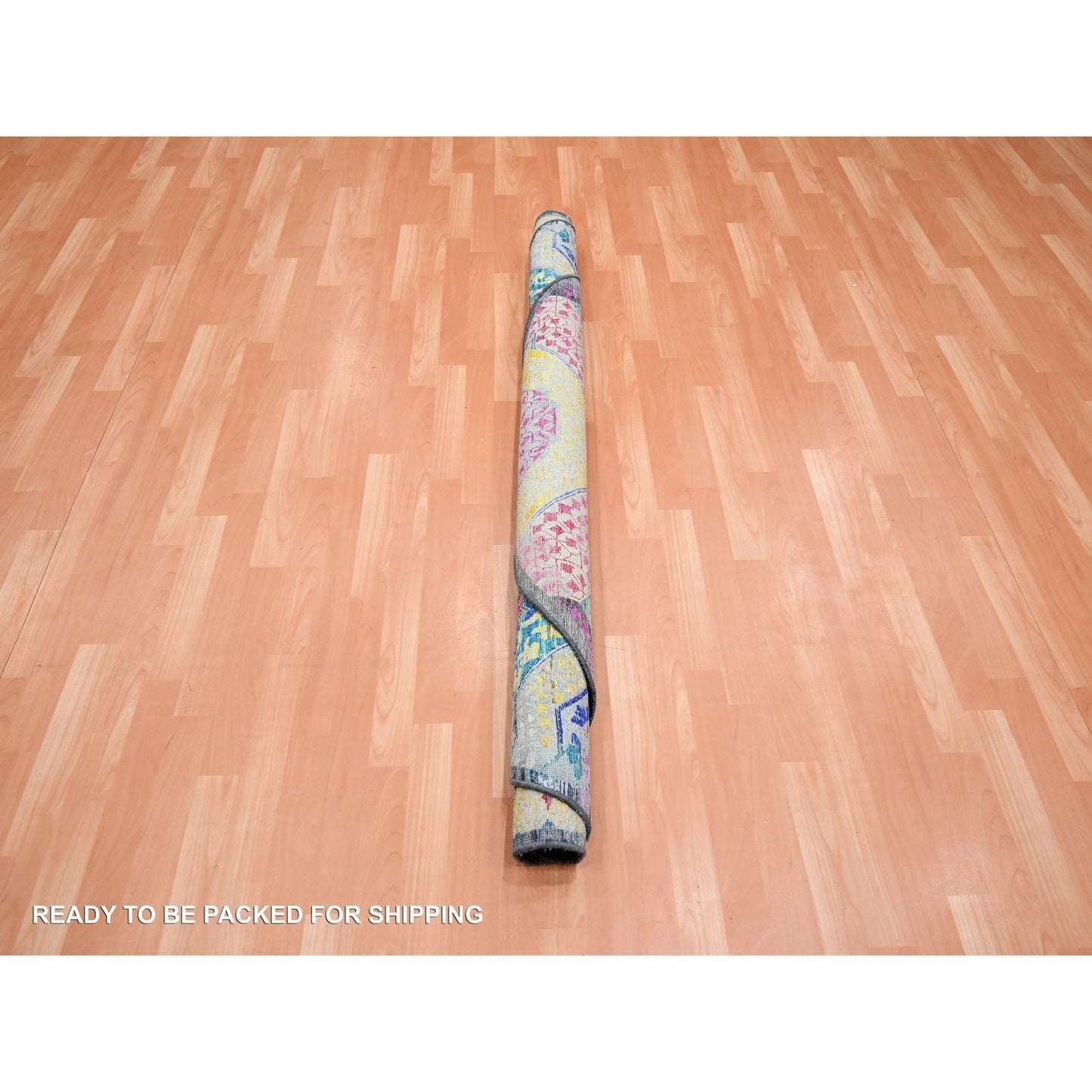 6'1"X6'1" Yellow Hand Knotted Mamluk Design Silk-Wool Round Oriental Rug