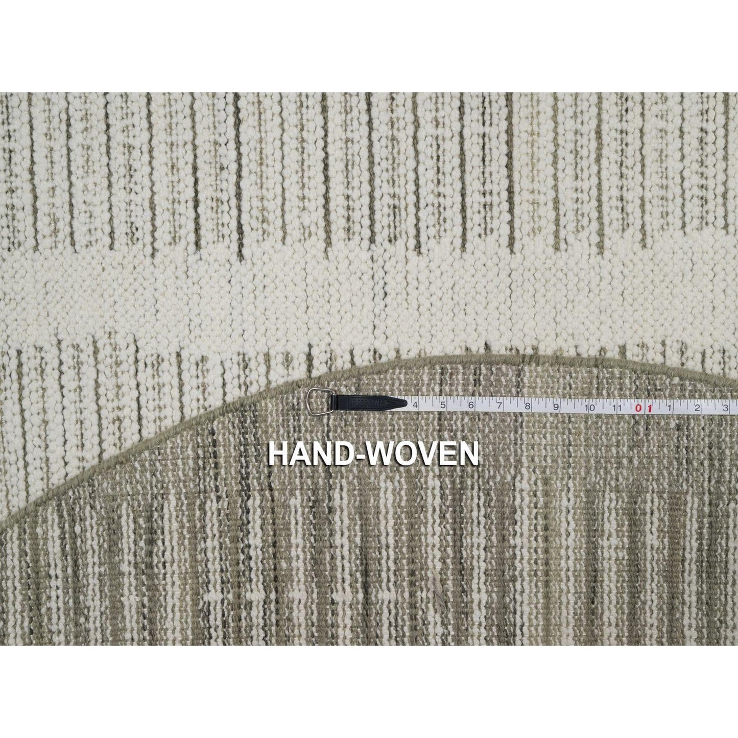 5'9"X5'9" Ivory Hand Woven Round Rug Flat Weave With Pile Natural Wool