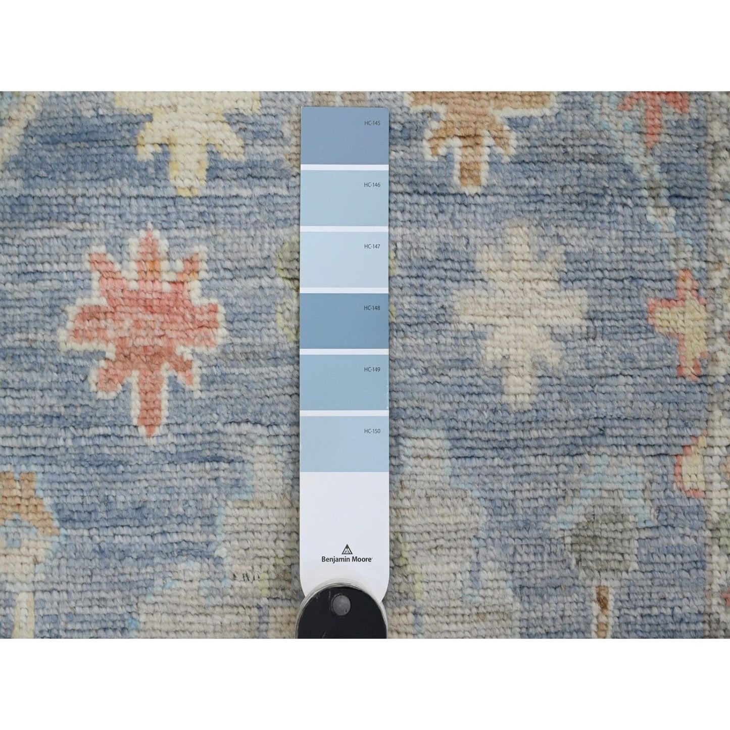 2'9"X9'9" Blue Hand Knotted Angora Oushak Leaf Design All Wool Runner Rug