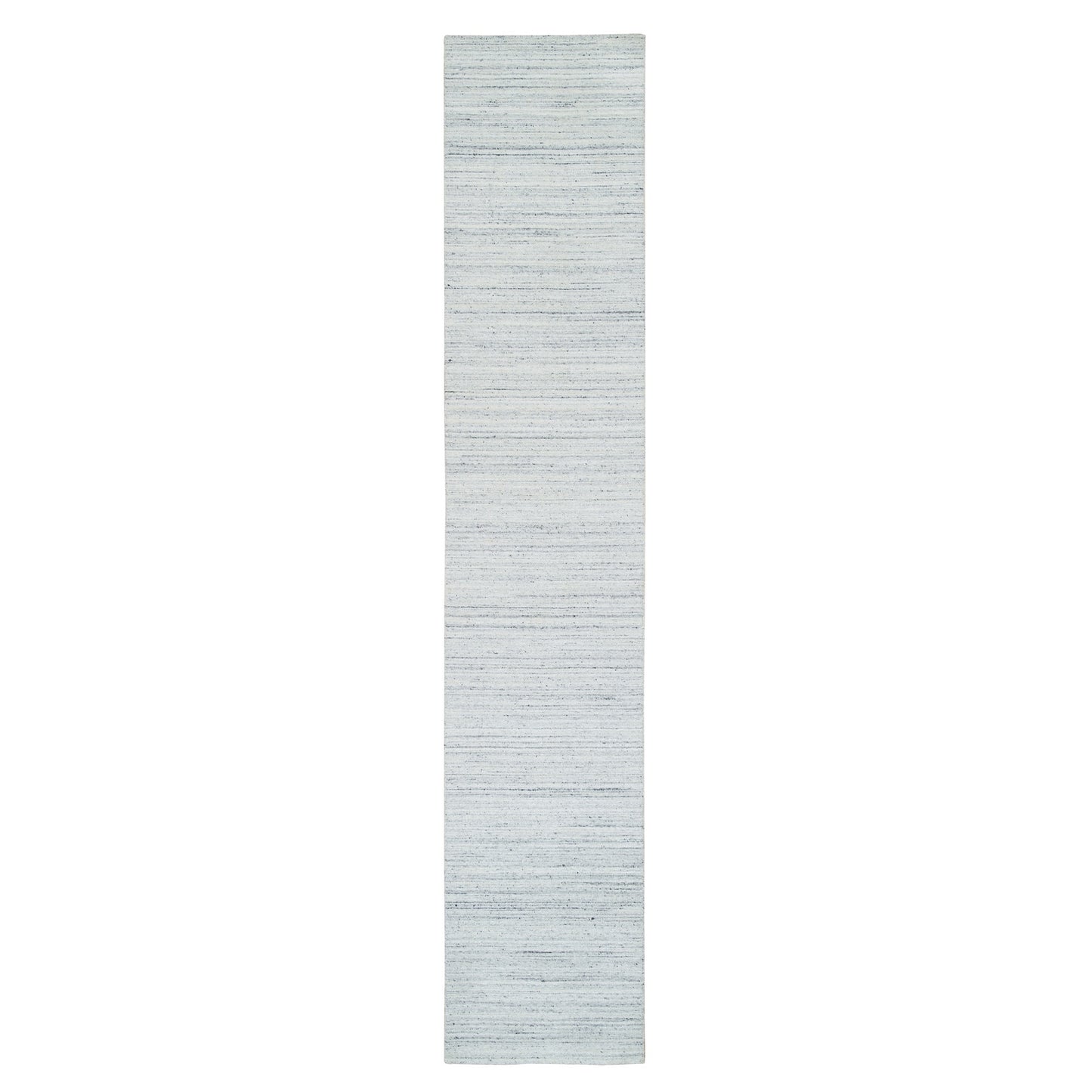 2'8"X13'10" Ivory Wool Hand Loomed Modern Striae Runner Oriental Rug