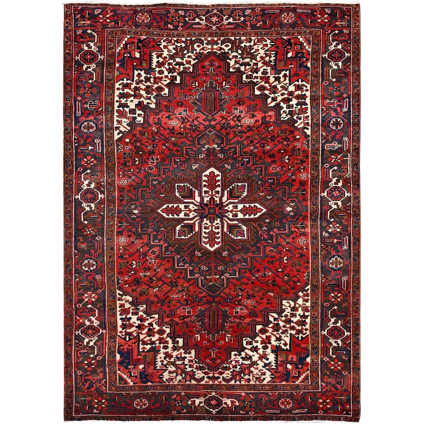 6'8"X9'5" Harvest Apple Red Hand Knotted Vintage Heris Cleaned Abrash Rug