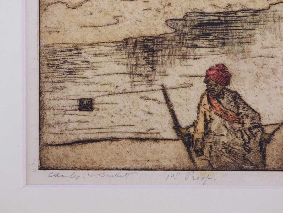 Charles W. Bartlett "Man Leading Camel" Hand-Colored Etching Signed Proof C.1920