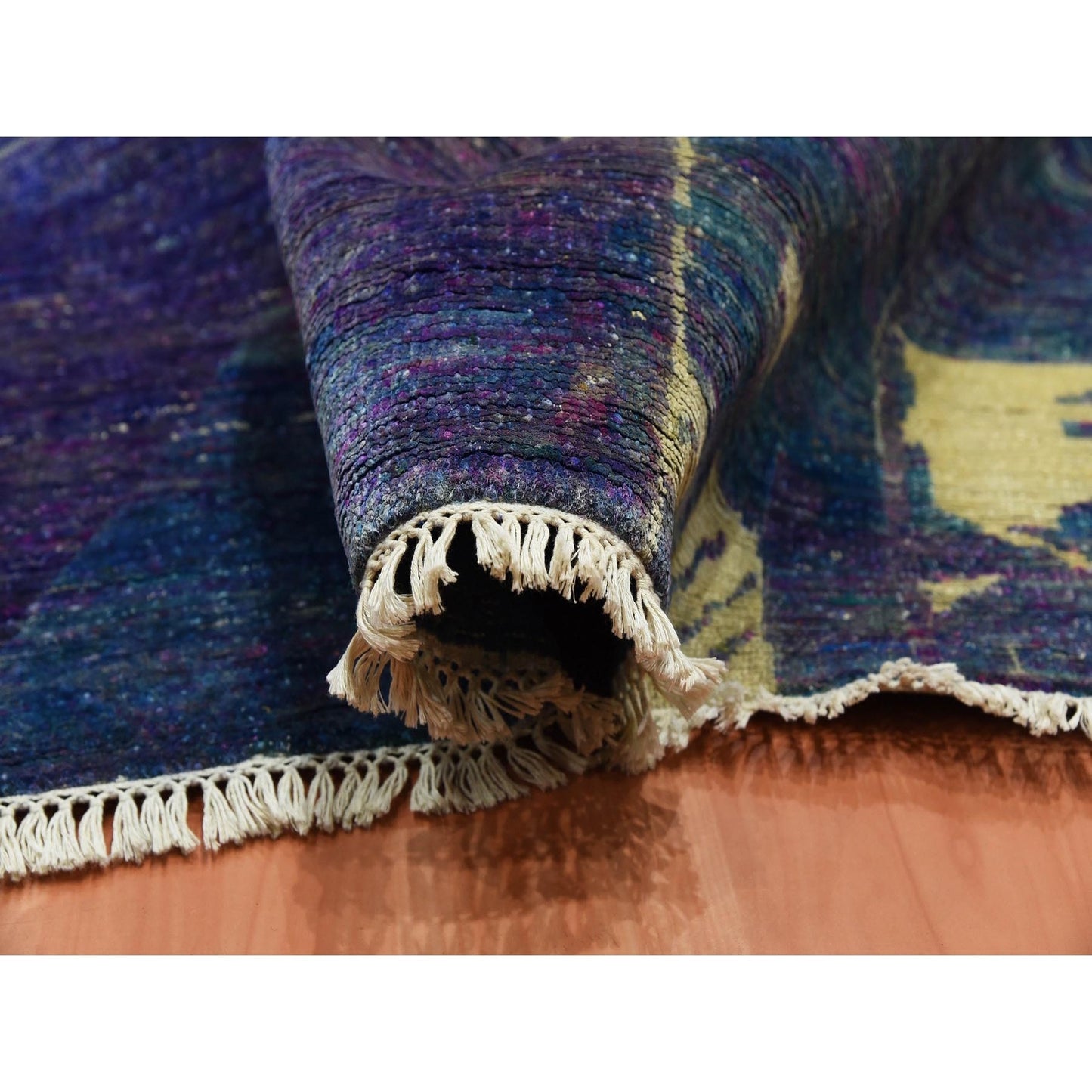 8'8"X12'1" Blue The Empire State Building Silk & Wool Hand Oriental Rug