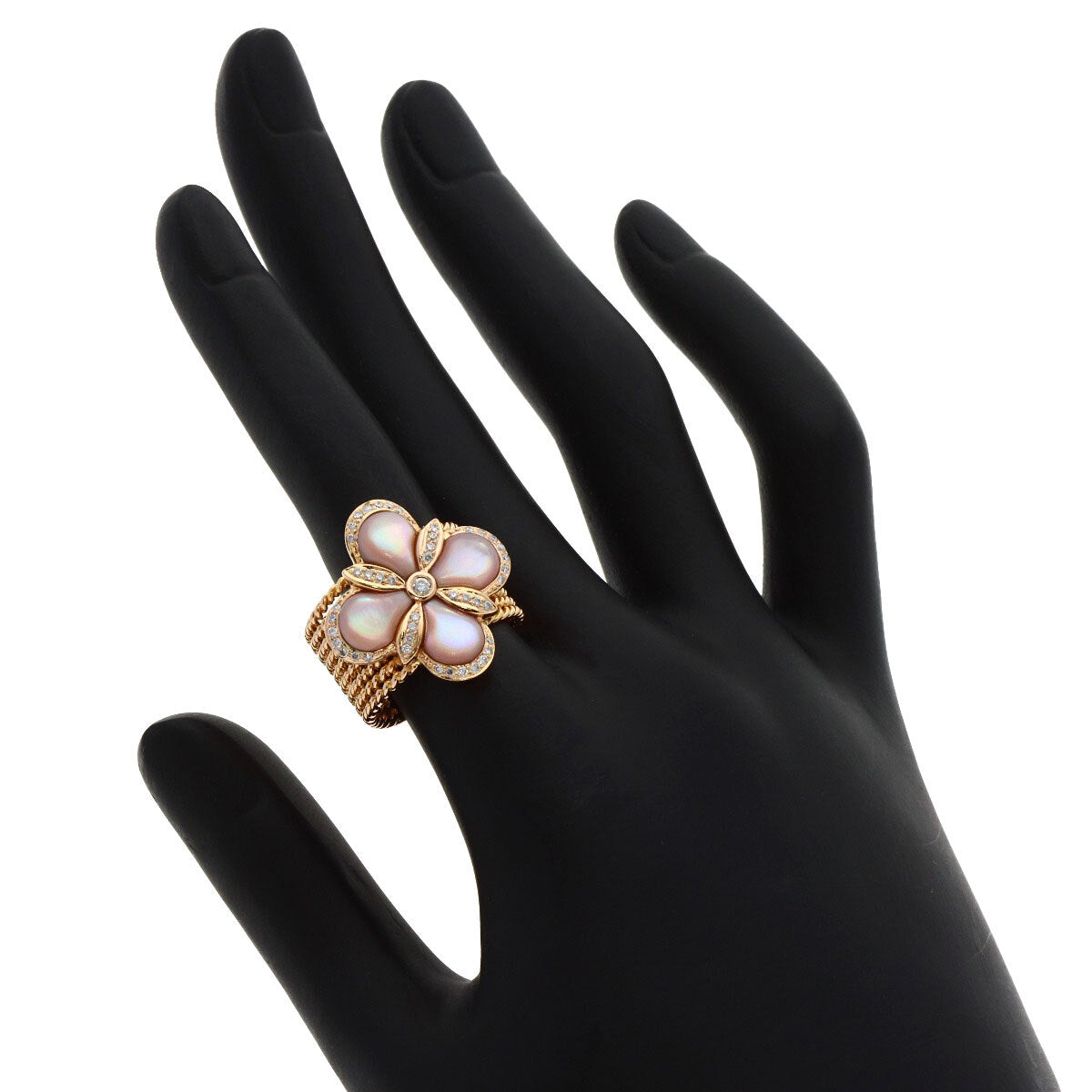 0.27Ct Flower Motif Diamond Shell Ring K18 Pink