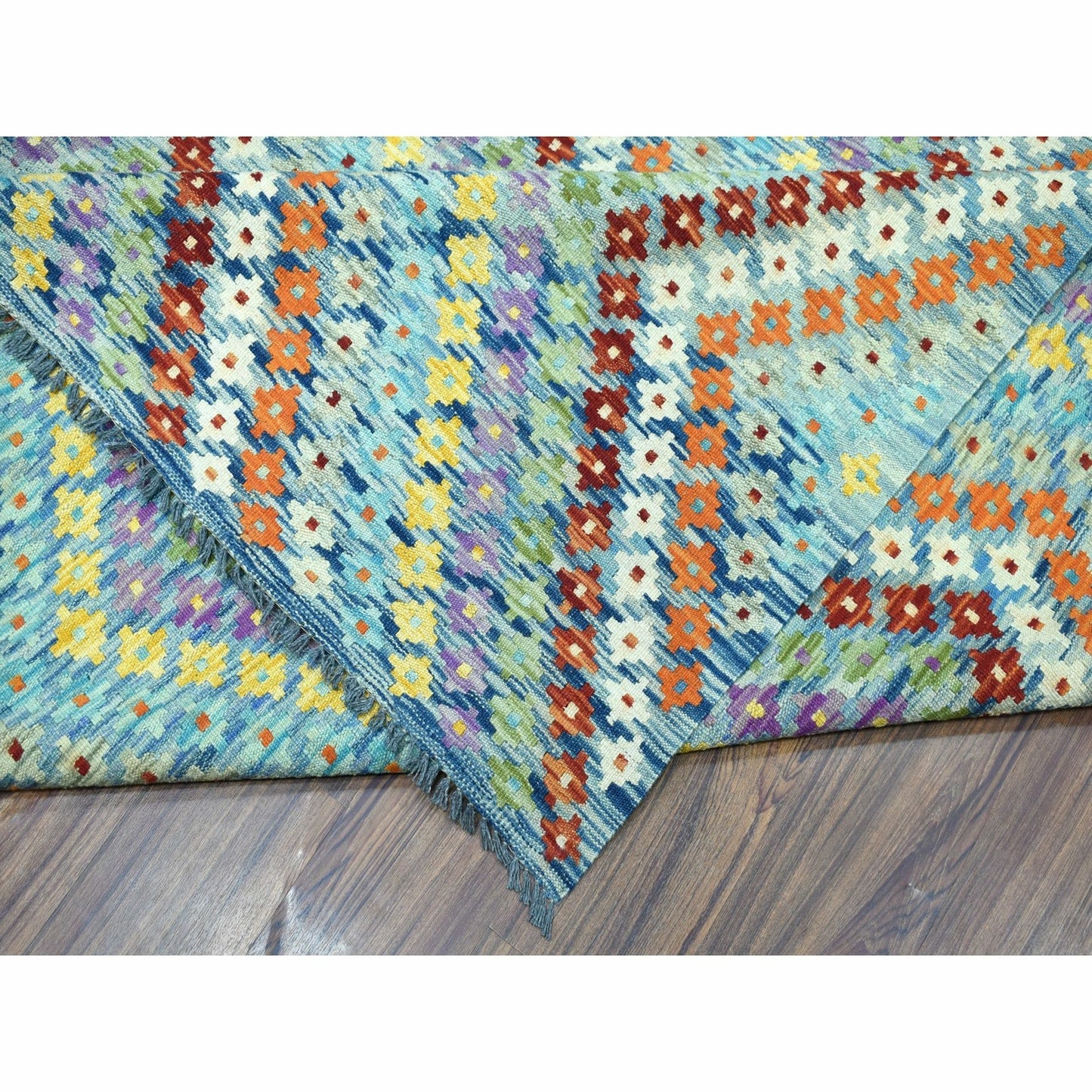 10'2"X13'4" Colorful Afghan Kilim Pure Wool Hand Woven Oriental Rug