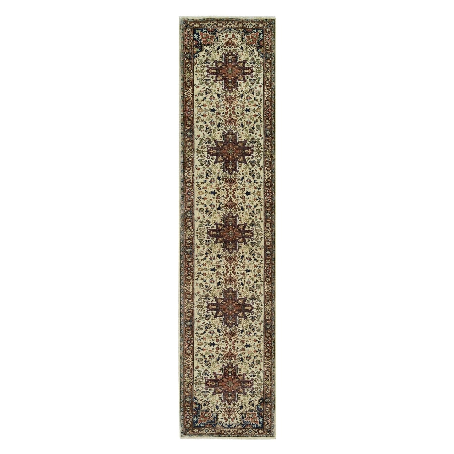 2'8"X12'3" Beige Heris Re-Creation Natural Wool Hand Knotted Runner Rug